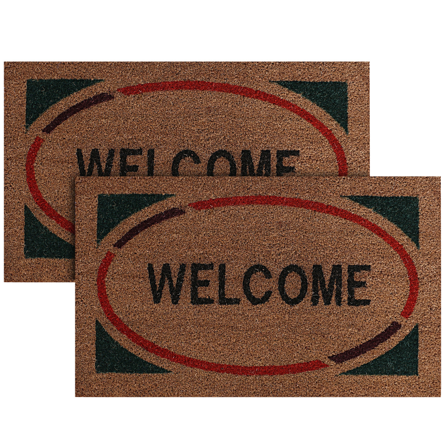 Kuber Industries Door Mat|Polyethylene Durable & Anti-Slip Natural Oval Welcome Print Floor Mat|Rug For Indoor or Outdoor, 30x20 Inch (Brown)