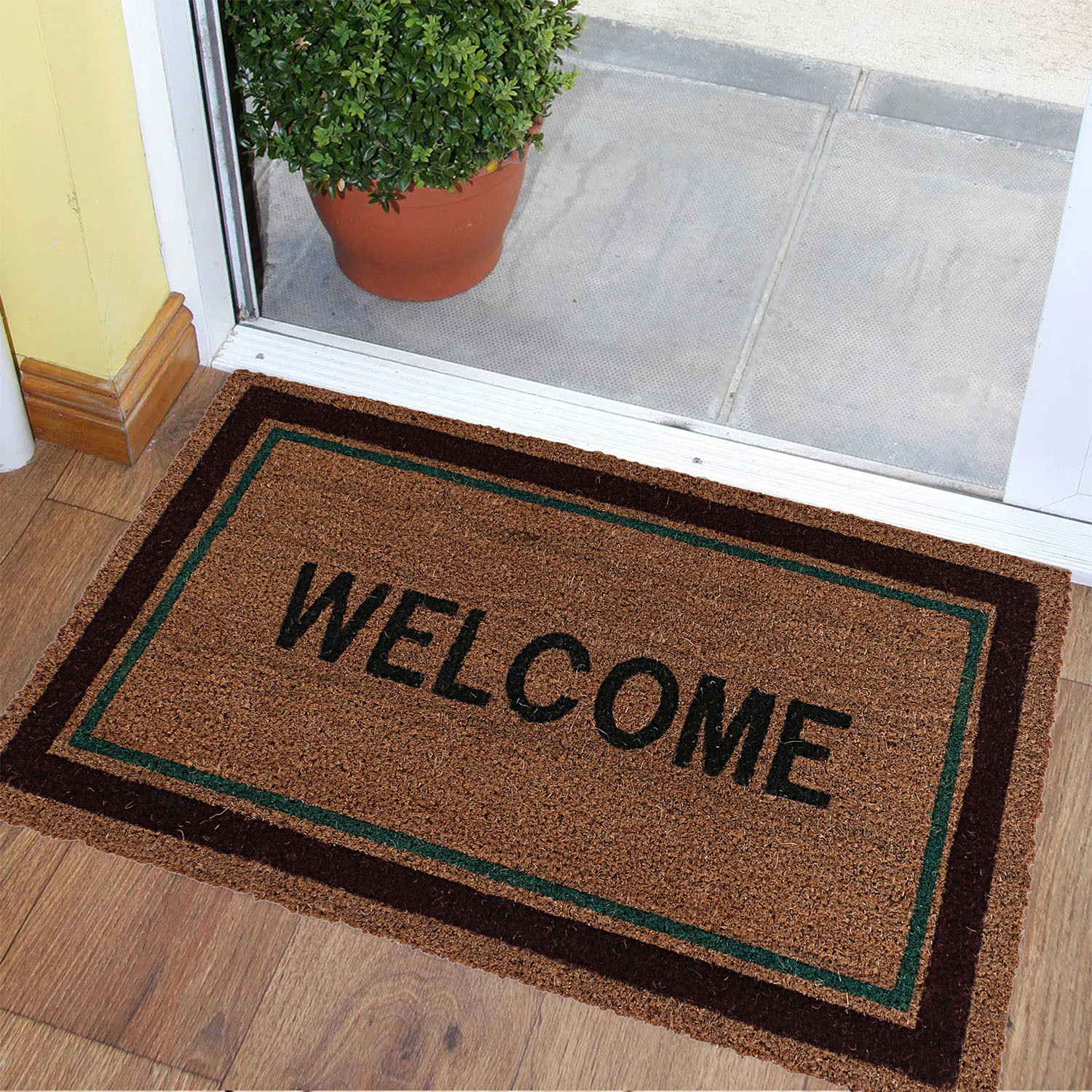 Kuber Industries Door Mat|Polyethylene Durable & Anti-Slip Natural Rectangle Welcome Print Floor Mat|Rug For Indoor or Outdoor, 30x20 Inch (Brown)