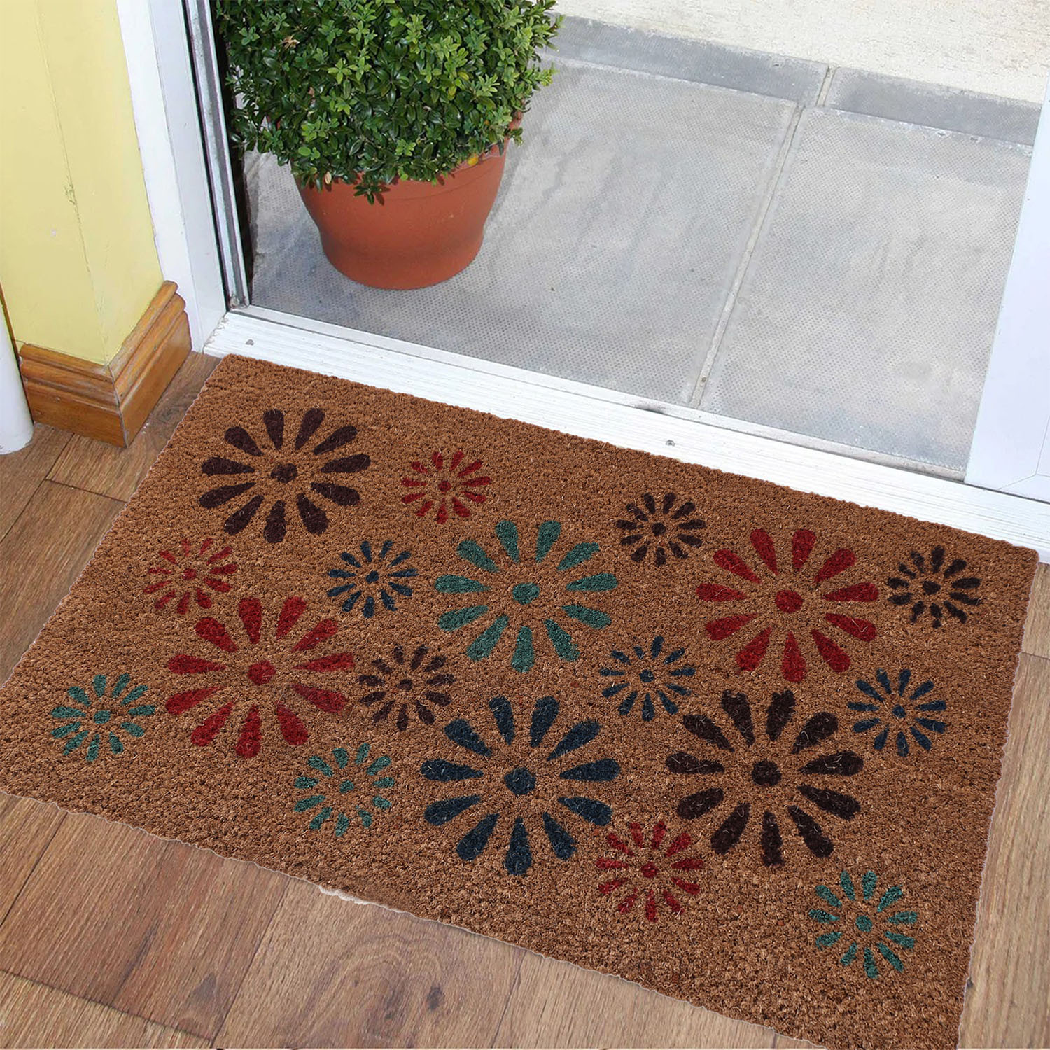Kuber Industries Door Mat|Polyethylene Durable & Anti-Slip Natural Sunshine Print Floor Mat|Rug For Indoor or Outdoor, 30x20 Inch (Brown)