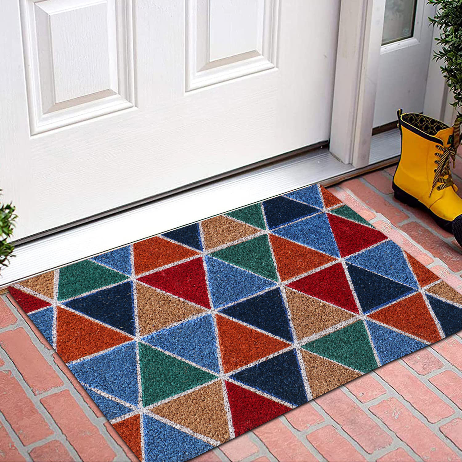 Kuber Industries Door Mat|Polyethylene Durable & Anti-Slip Natural Triangle Print Floor Mat|Rug For Indoor or Outdoor, 30x20 Inch (Brown)