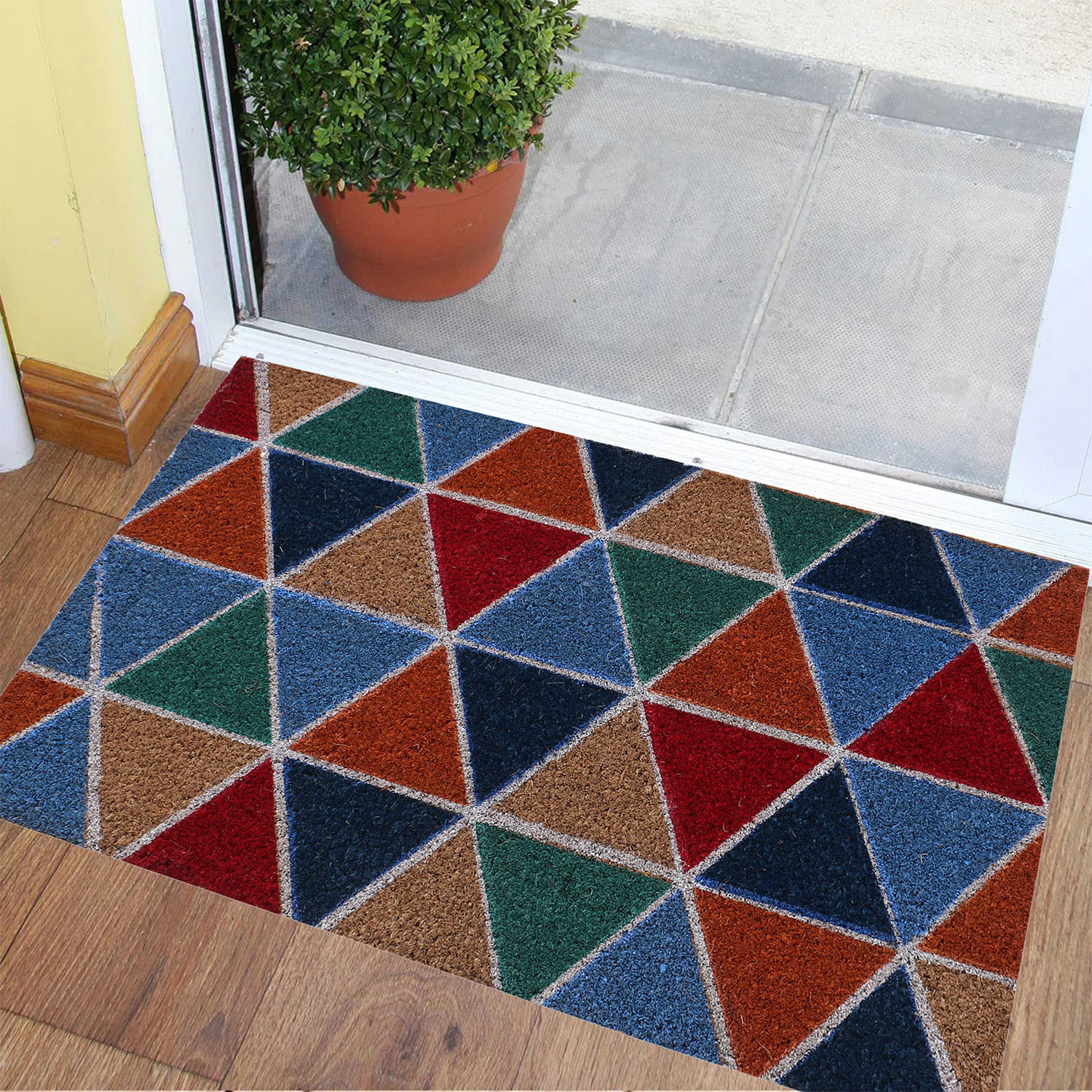 Kuber Industries Door Mat|Polyethylene Durable & Anti-Slip Natural Triangle Print Floor Mat|Rug For Indoor or Outdoor, 30x20 Inch (Brown)