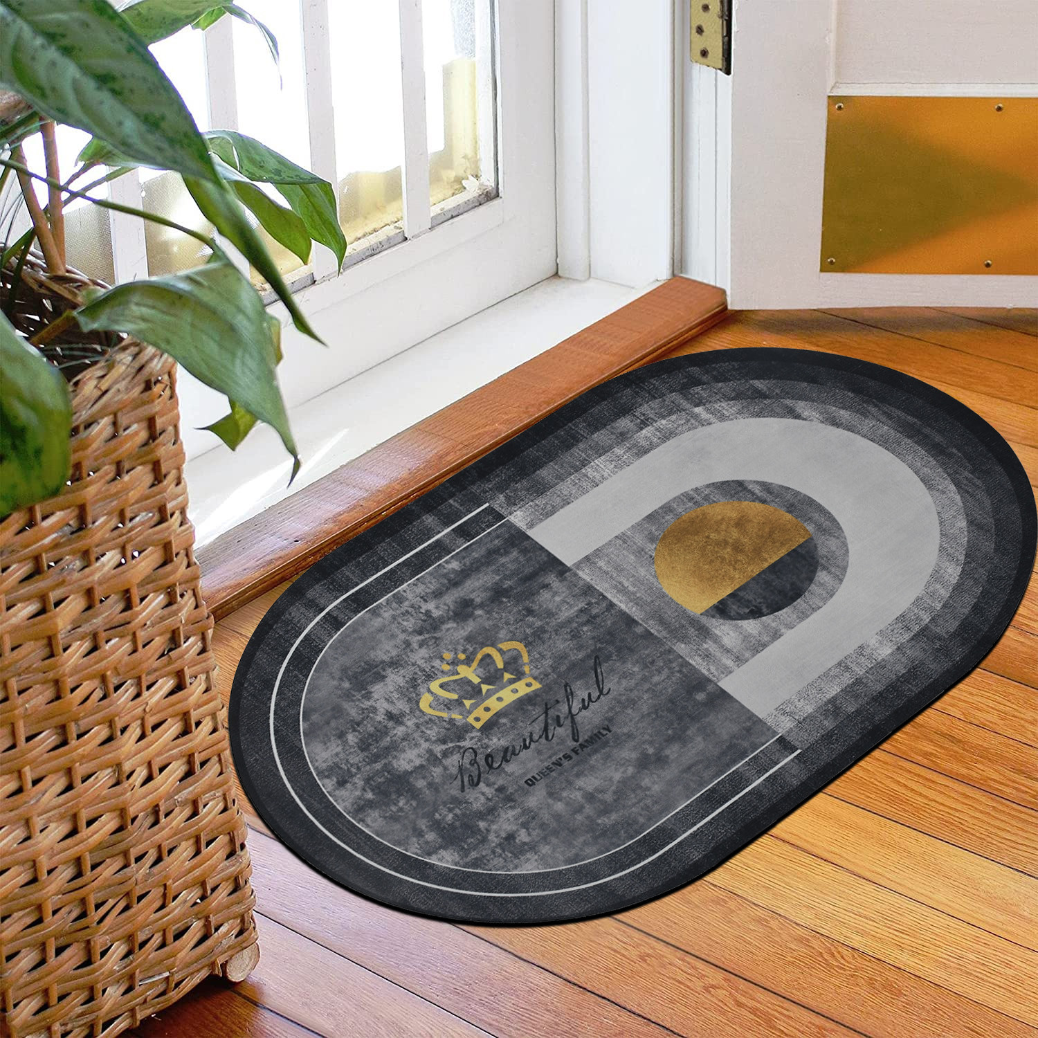 Kuber Industries Doormat|Doormat for Door Entrance|Doormats for Rooms|Doormat for Home|Memory Foam Queen's Family Doormat (Grey)