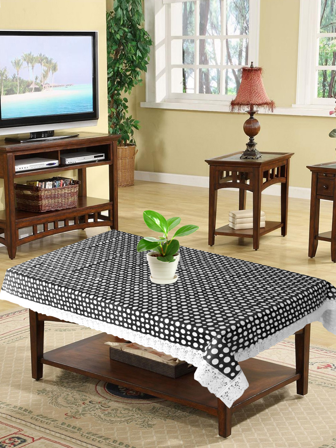 Kuber Industries Dot Design PVC 4 Seater Center Table Cover 40