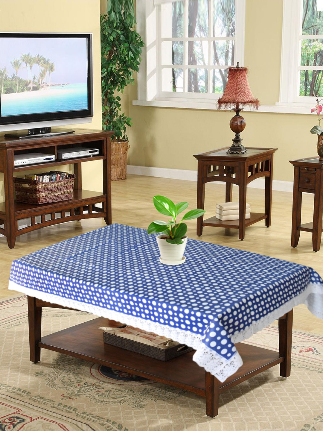 Kuber Industries Dot Design PVC 4 Seater Center Table Cover 40