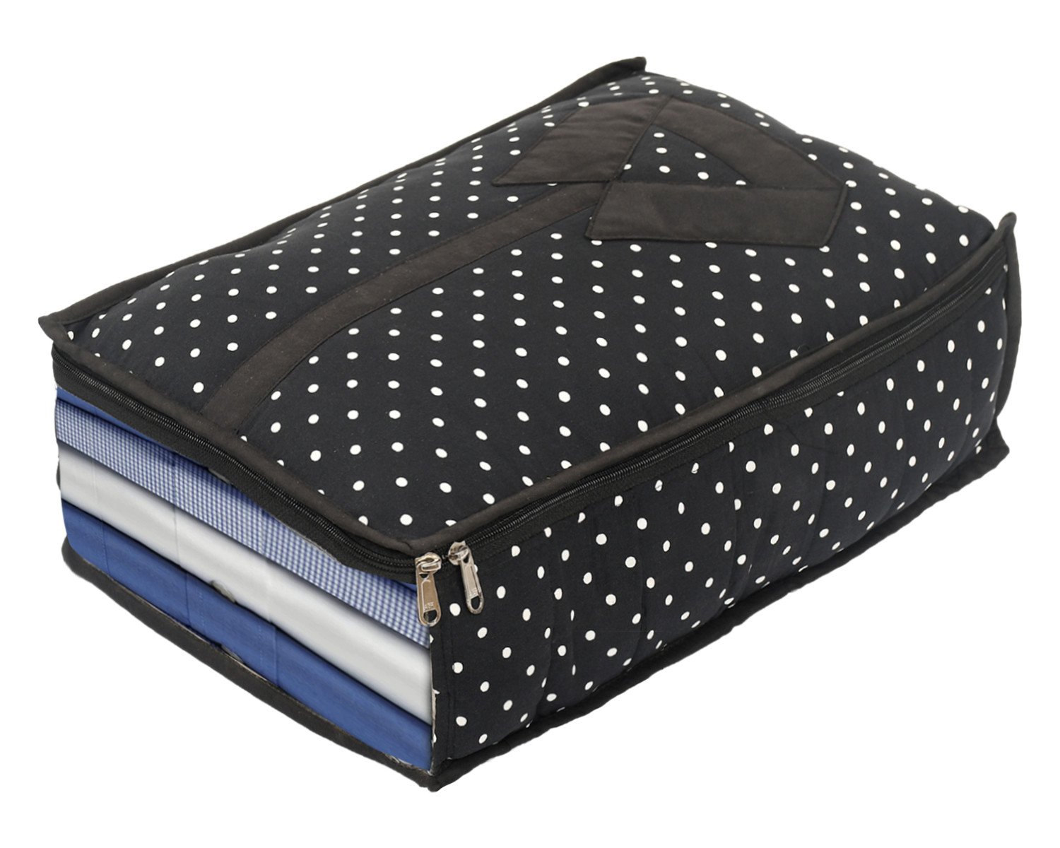 Kuber Industries Dot Print Cotton Shirt Cover/Clothing Organizer/Wardrobe Organizer For Home, Traveling (Black) 54KM4180
