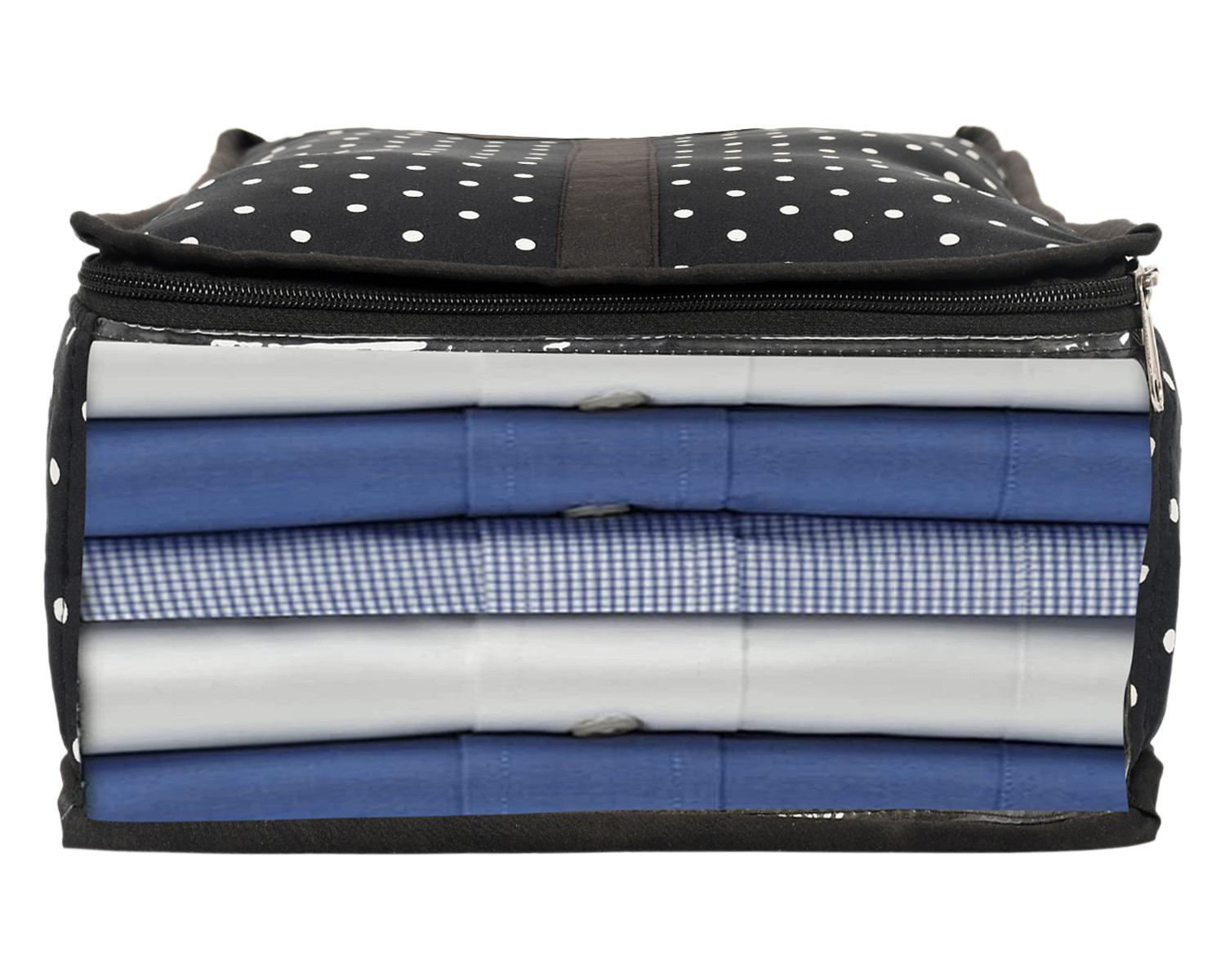 Kuber Industries Dot Print Cotton Shirt Cover/Clothing Organizer/Wardrobe Organizer For Home, Traveling (Black) 54KM4180