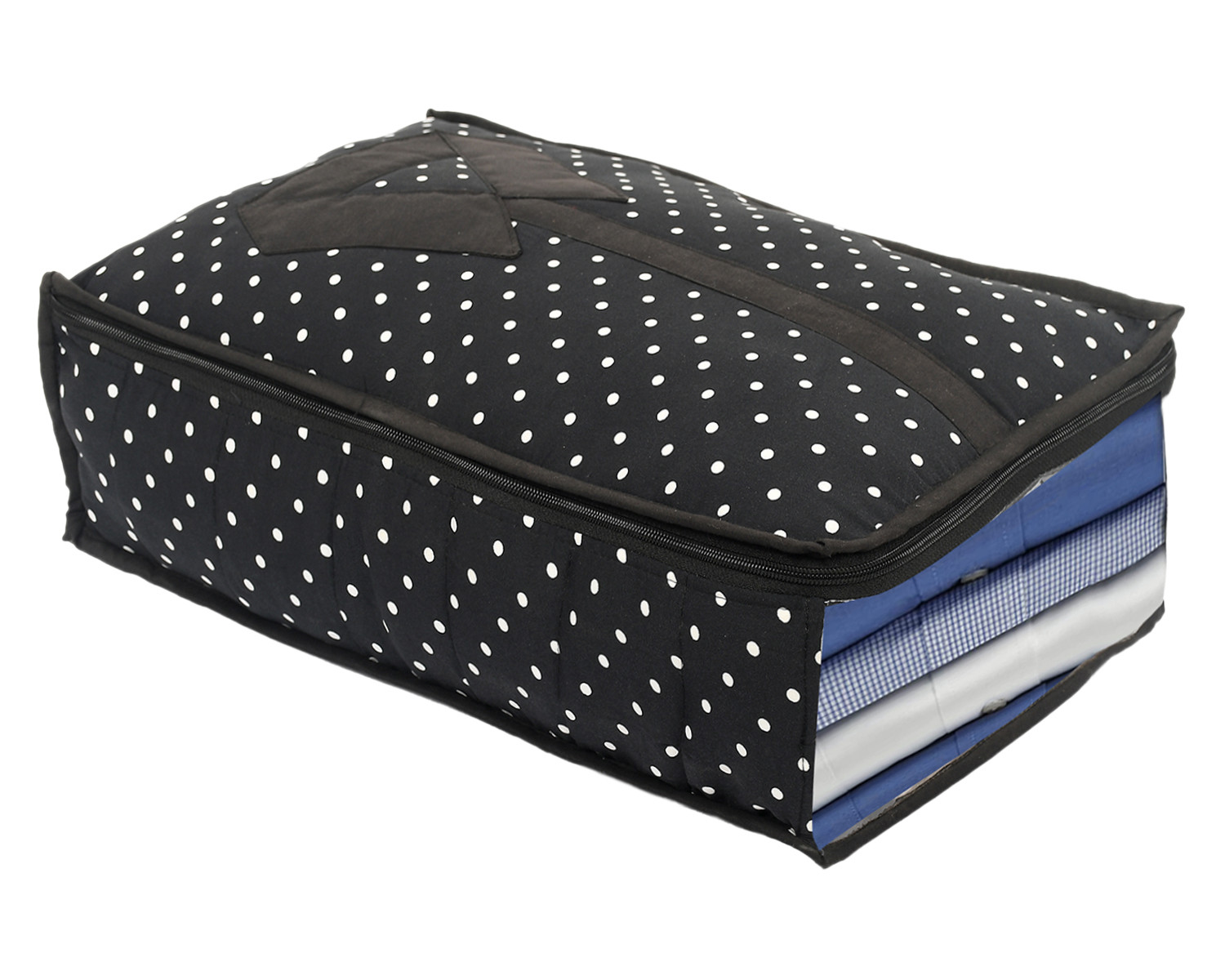 Kuber Industries Dot Print Cotton Shirt Cover/Clothing Organizer/Wardrobe Organizer For Home, Traveling (Black) 54KM4180