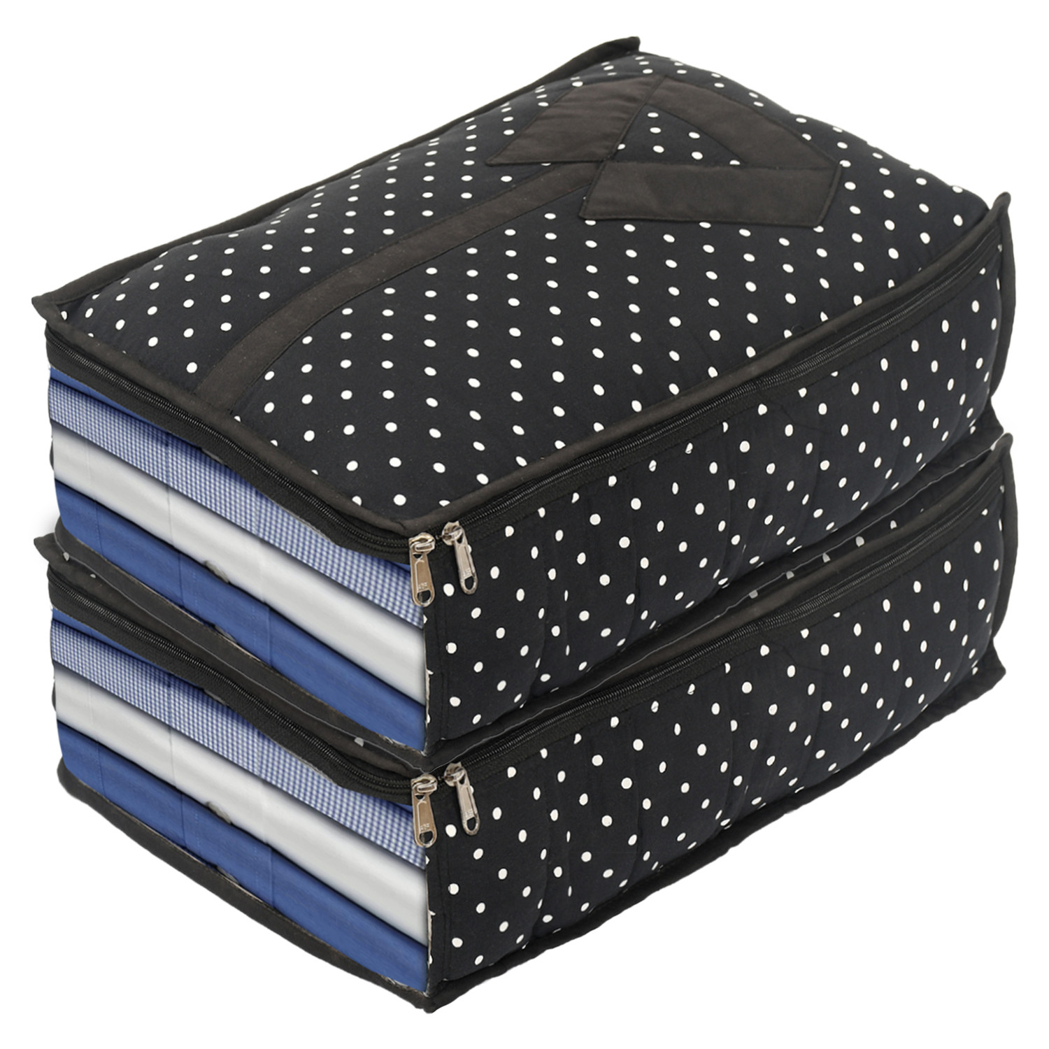 Kuber Industries Dot Print Cotton Shirt Cover/Clothing Organizer/Wardrobe Organizer For Home, Traveling (Black) 54KM4180