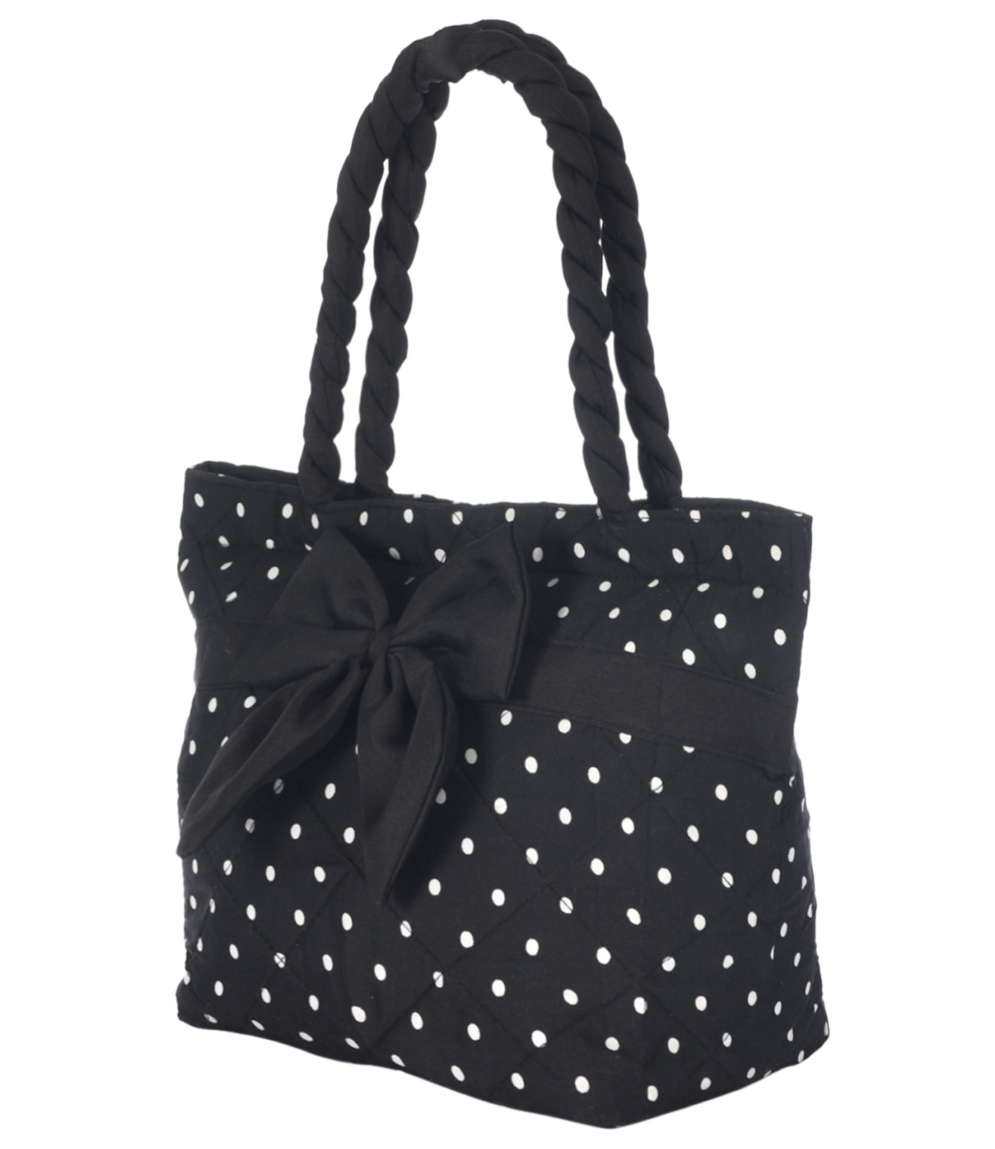 Kuber Industries Dot Print Hand Bag, Bow Bag For Women/Girls With Handle (Black)