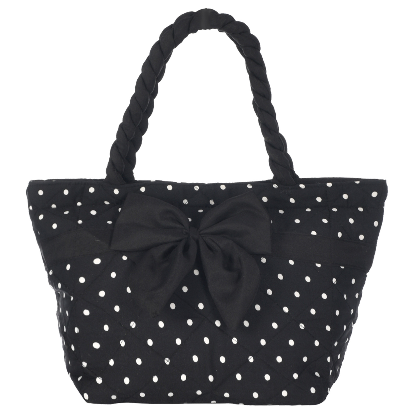 Kuber Industries Dot Print Hand Bag, Bow Bag For Women/Girls With Handle (Black)