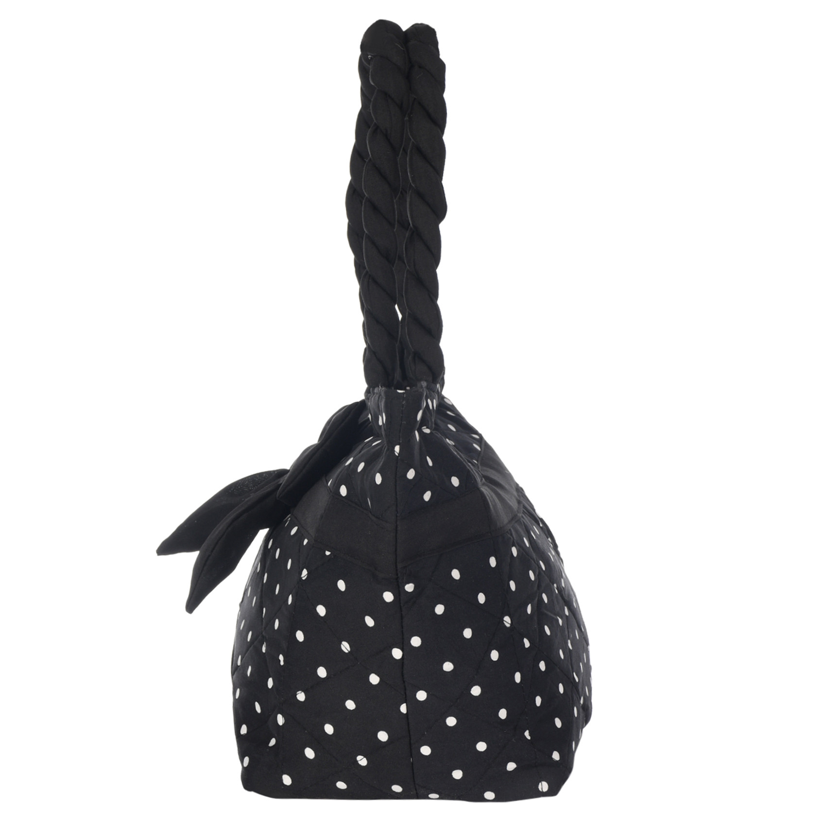Kuber Industries Dot Print Hand Bag, Bow Bag For Women/Girls With Handle (Black)