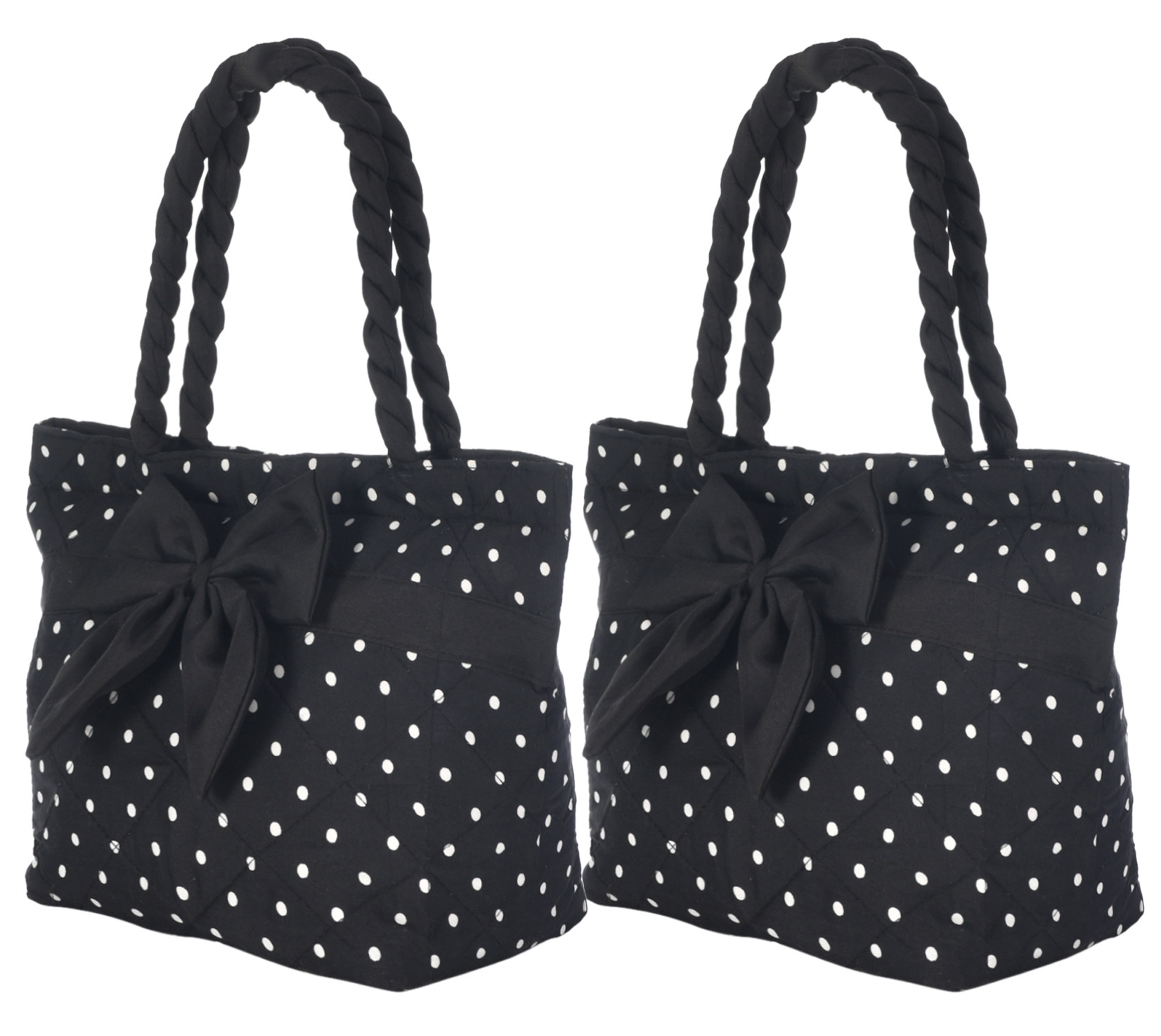 Kuber Industries Dot Print Hand Bag, Bow Bag For Women/Girls With Handle (Black)