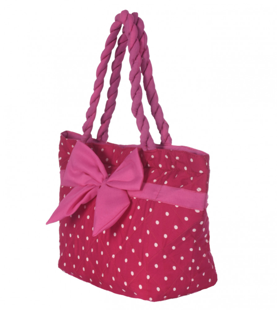 Kuber Industries Dot Print Hand Bag, Bow Bag For Women/Girls With Handle (Pink)