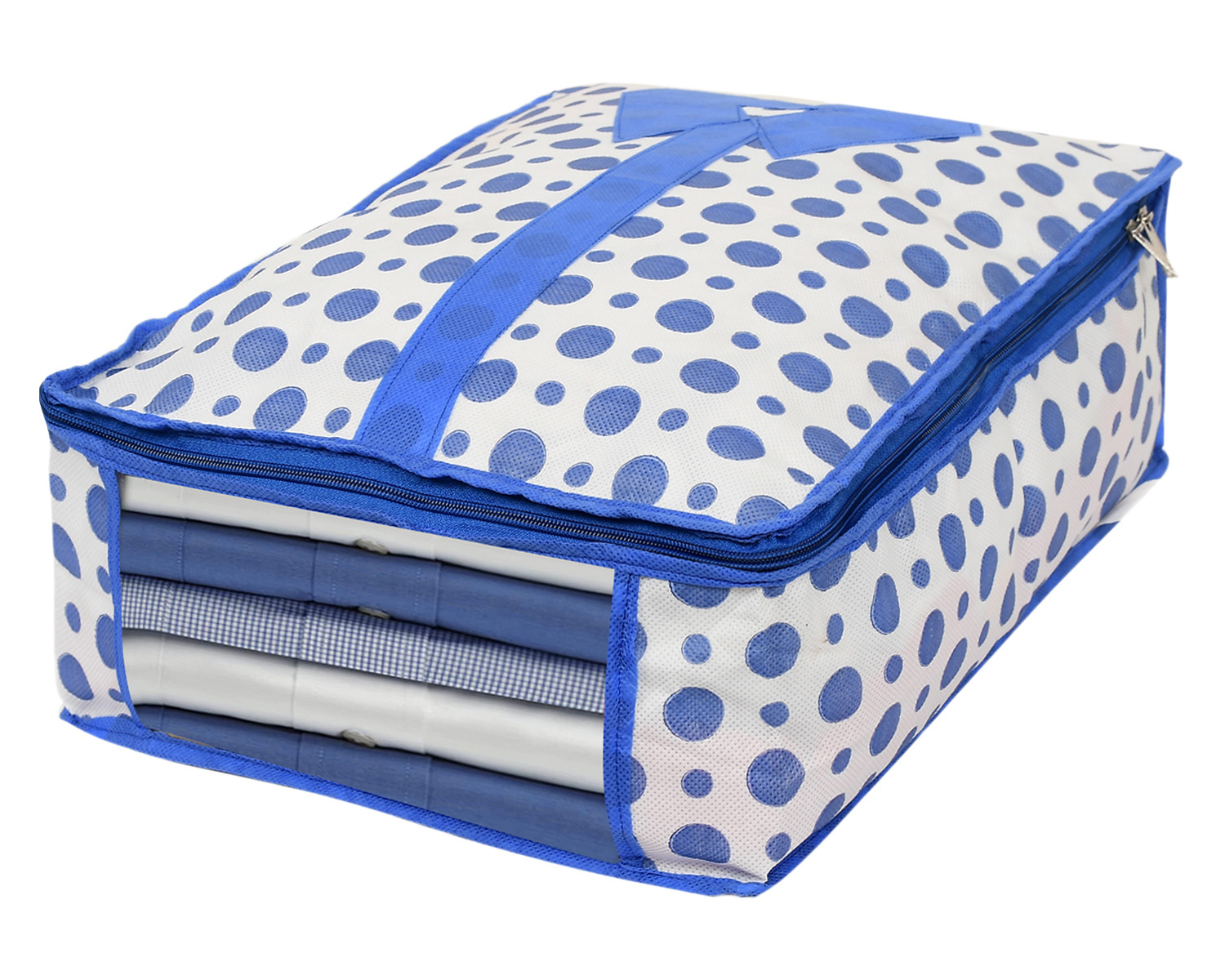 Kuber Industries Dot Print Non-Woven Shirt Cover/Clothing Organizer/Wardrobe Organizer For Home, Traveling (Blue) 54KM4177