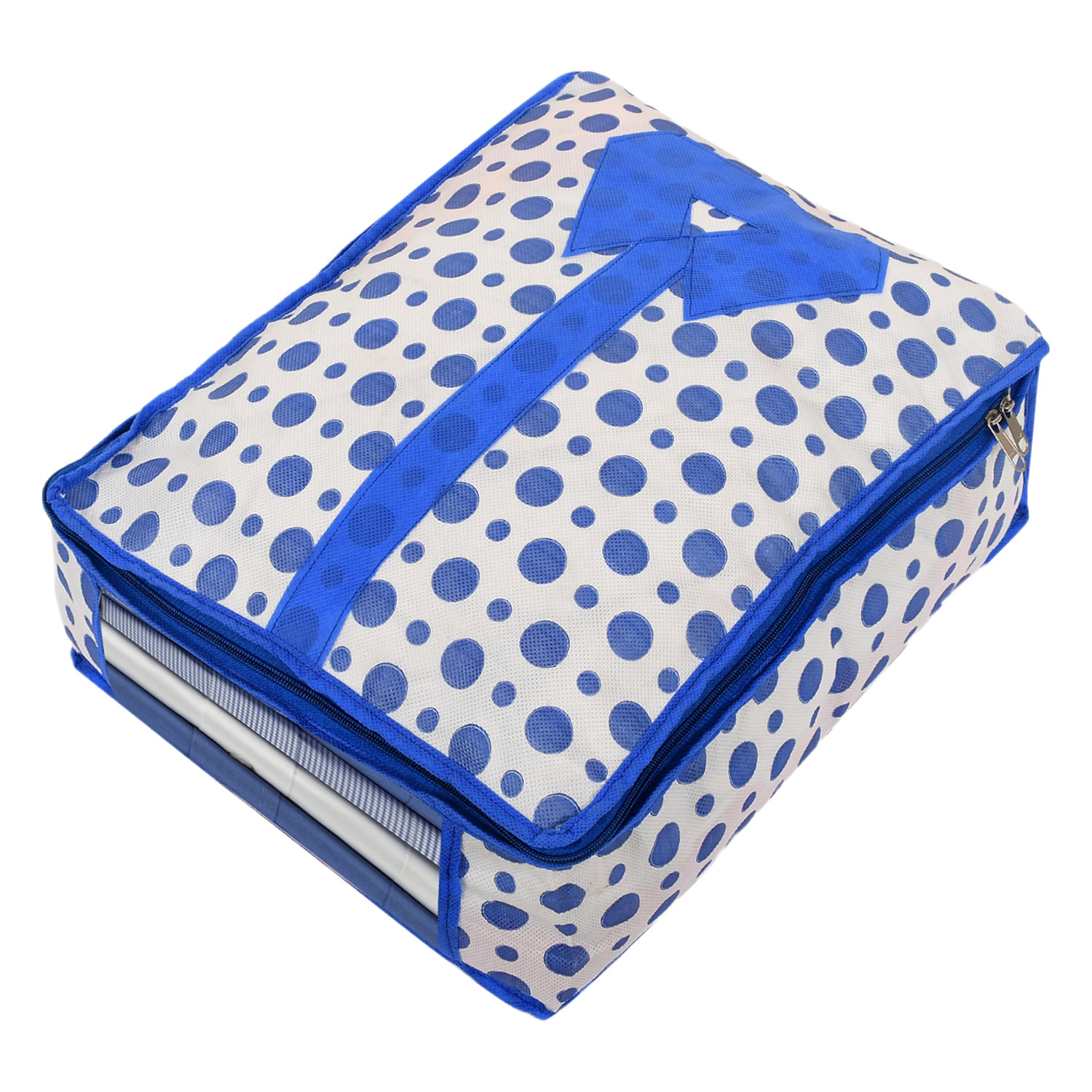 Kuber Industries Dot Print Non-Woven Shirt Cover/Clothing Organizer/Wardrobe Organizer For Home, Traveling (Blue) 54KM4177