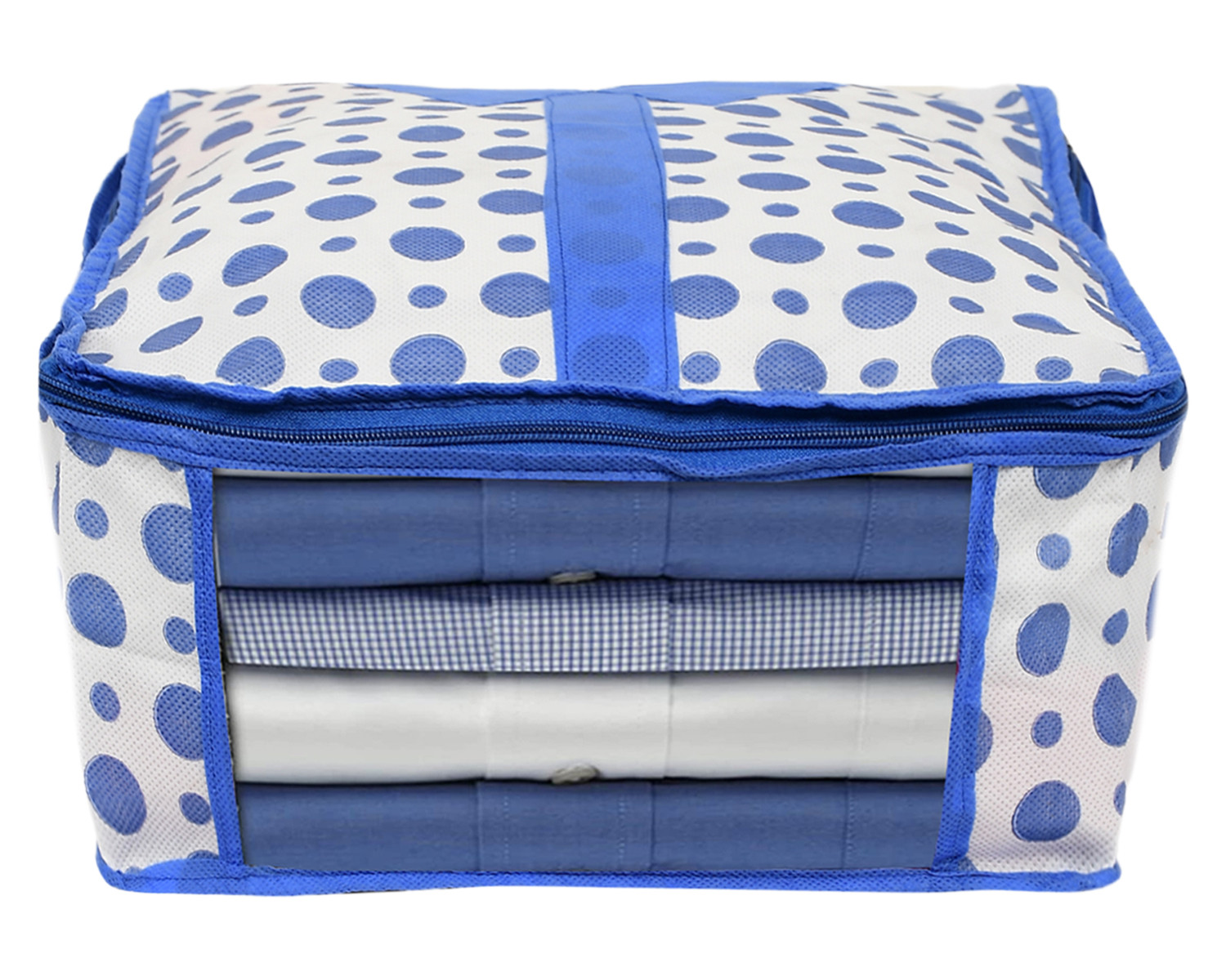 Kuber Industries Dot Print Non-Woven Shirt Cover/Clothing Organizer/Wardrobe Organizer For Home, Traveling (Blue) 54KM4177