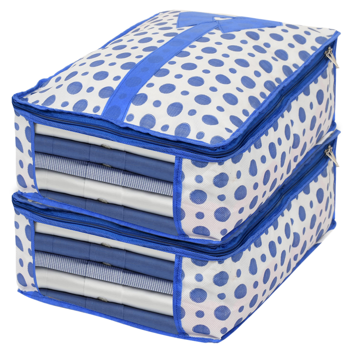Kuber Industries Dot Print Non-Woven Shirt Cover/Clothing Organizer/Wardrobe Organizer For Home, Traveling (Blue) 54KM4177
