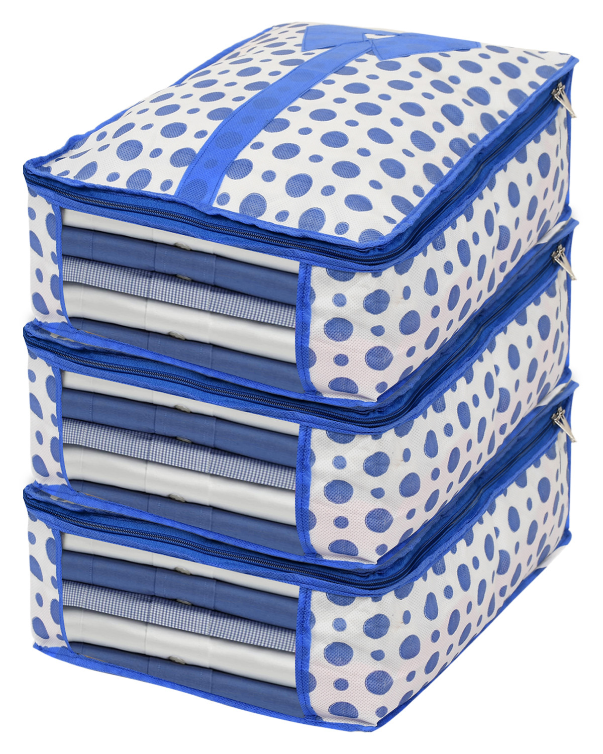 Kuber Industries Dot Print Non-Woven Shirt Cover/Clothing Organizer/Wardrobe Organizer For Home, Traveling (Blue) 54KM4177