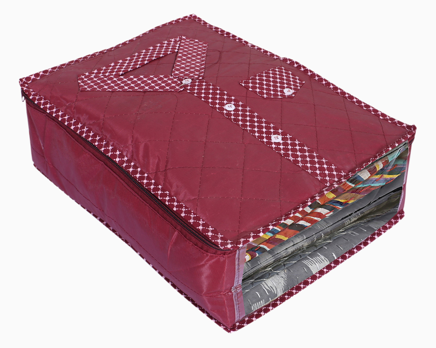 Kuber Industries Dot Print Parachute Shirt Cover/Clothing Organizer/Wardrobe Organizer With Window For Home, Traveling (Maroon)
