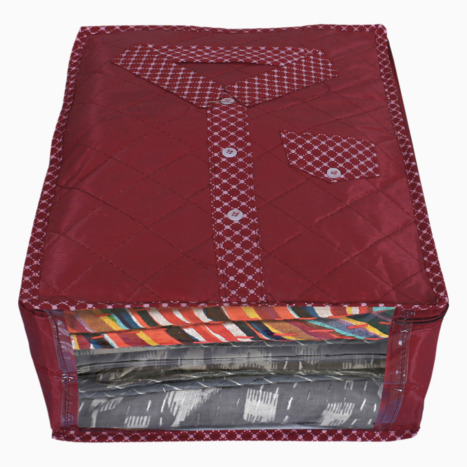 Kuber Industries Dot Print Parachute Shirt Cover/Clothing Organizer/Wardrobe Organizer With Window For Home, Traveling (Maroon)
