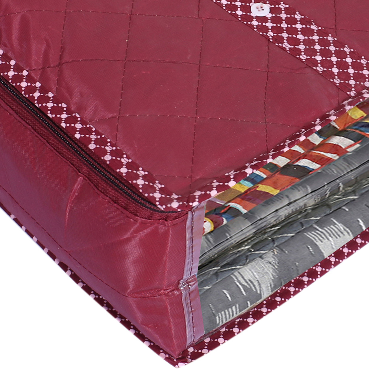 Kuber Industries Dot Print Parachute Shirt Cover/Clothing Organizer/Wardrobe Organizer With Window For Home, Traveling (Maroon)