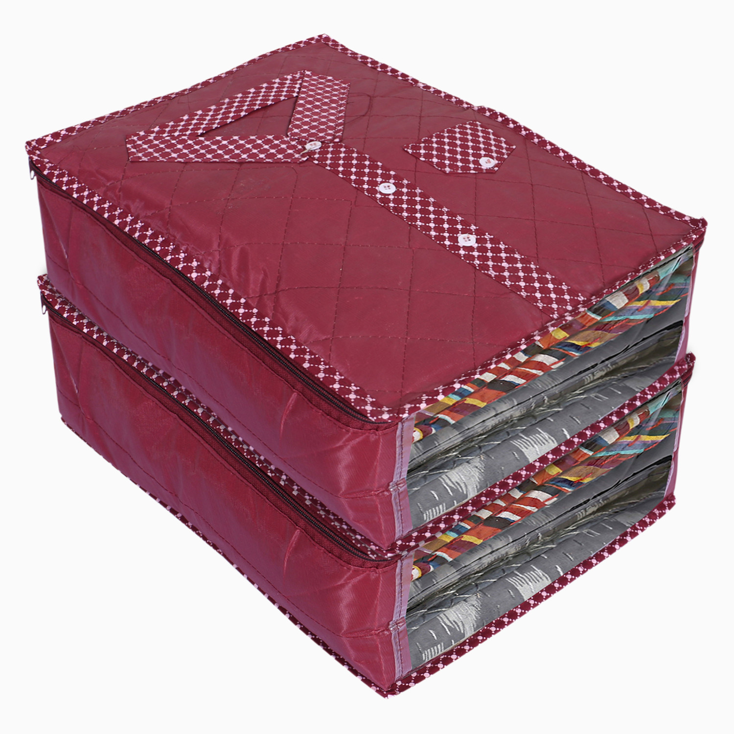 Kuber Industries Dot Print Parachute Shirt Cover/Clothing Organizer/Wardrobe Organizer With Window For Home, Traveling (Maroon)