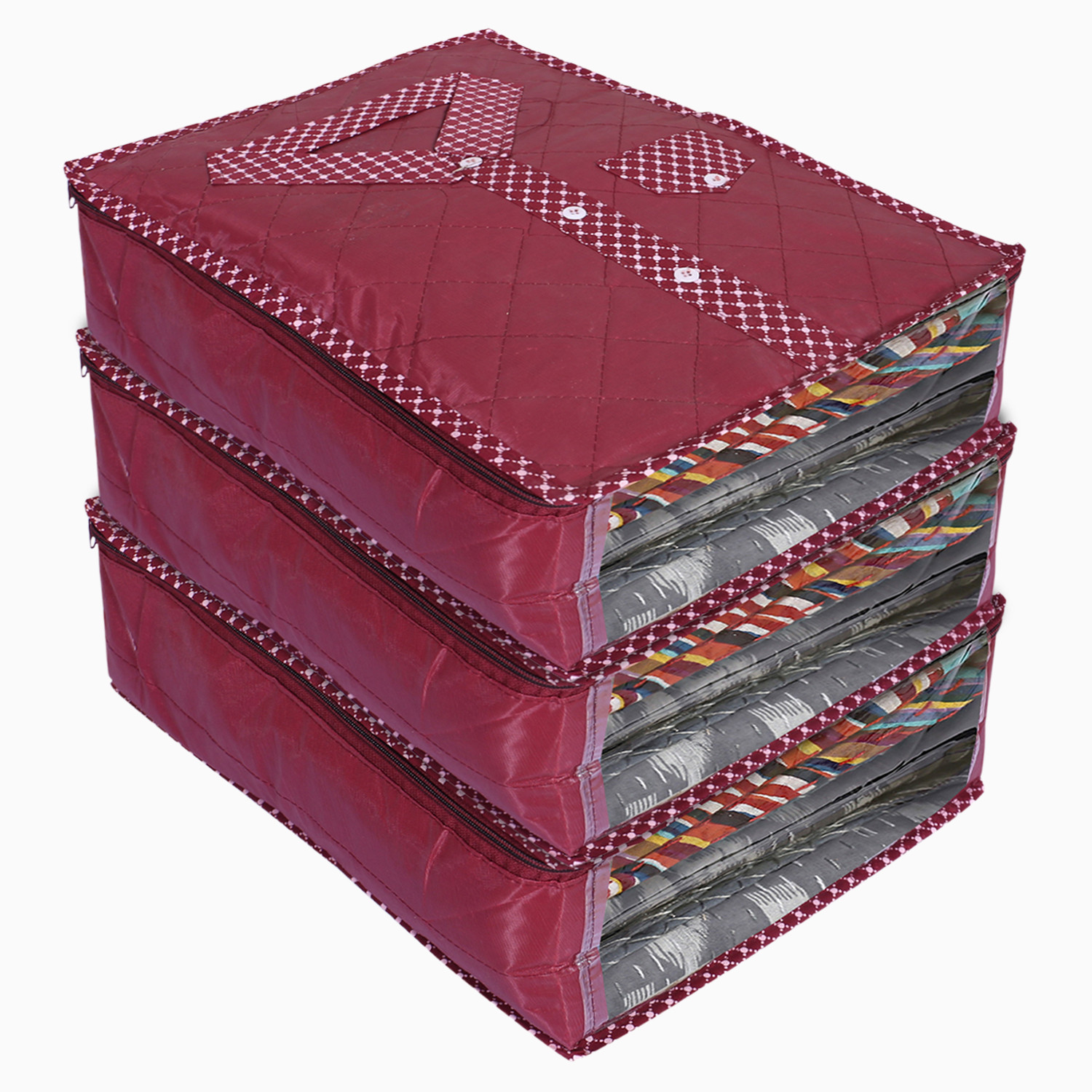 Kuber Industries Dot Print Parachute Shirt Cover/Clothing Organizer/Wardrobe Organizer With Window For Home, Traveling (Maroon)