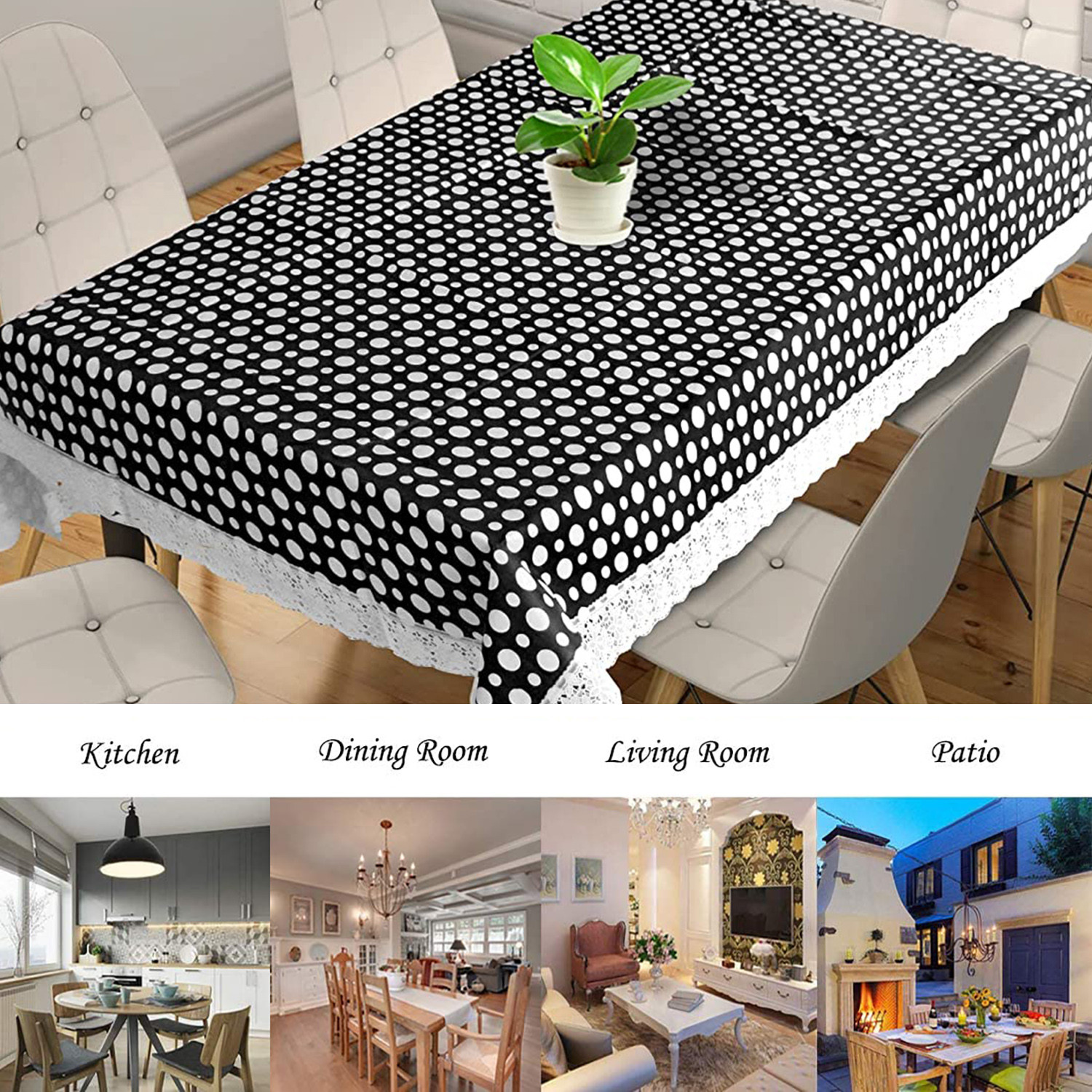 Kuber Industries Dot Print PVC Dining Table Cover/Table Cloth For Home Decorative Luxurious 6 Seater, 60