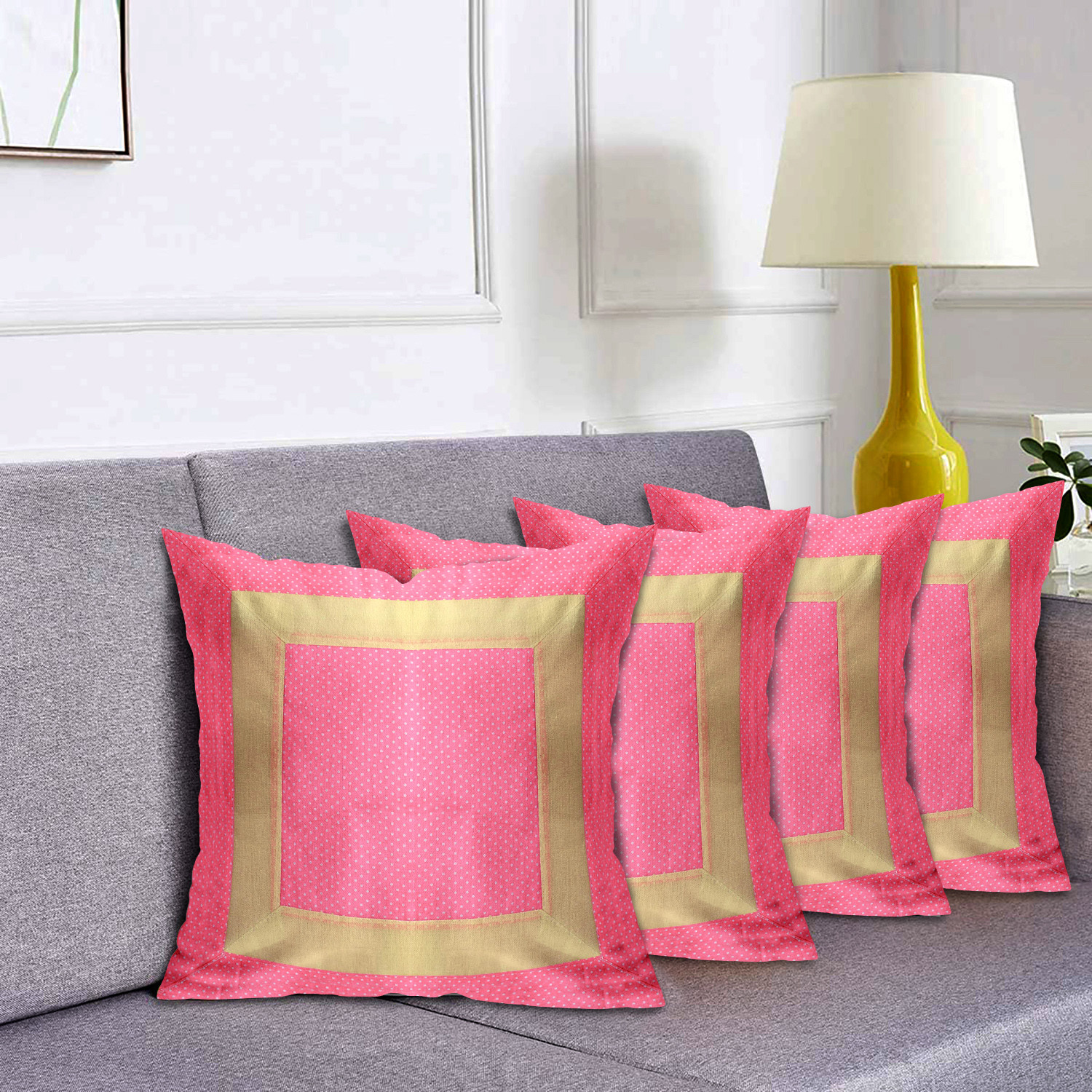 Kuber Industries Dot Print Soft Decorative Square Cushion Cover, Cushion Case For Sofa Couch Bed 16x16 Inch-(Light Pink)