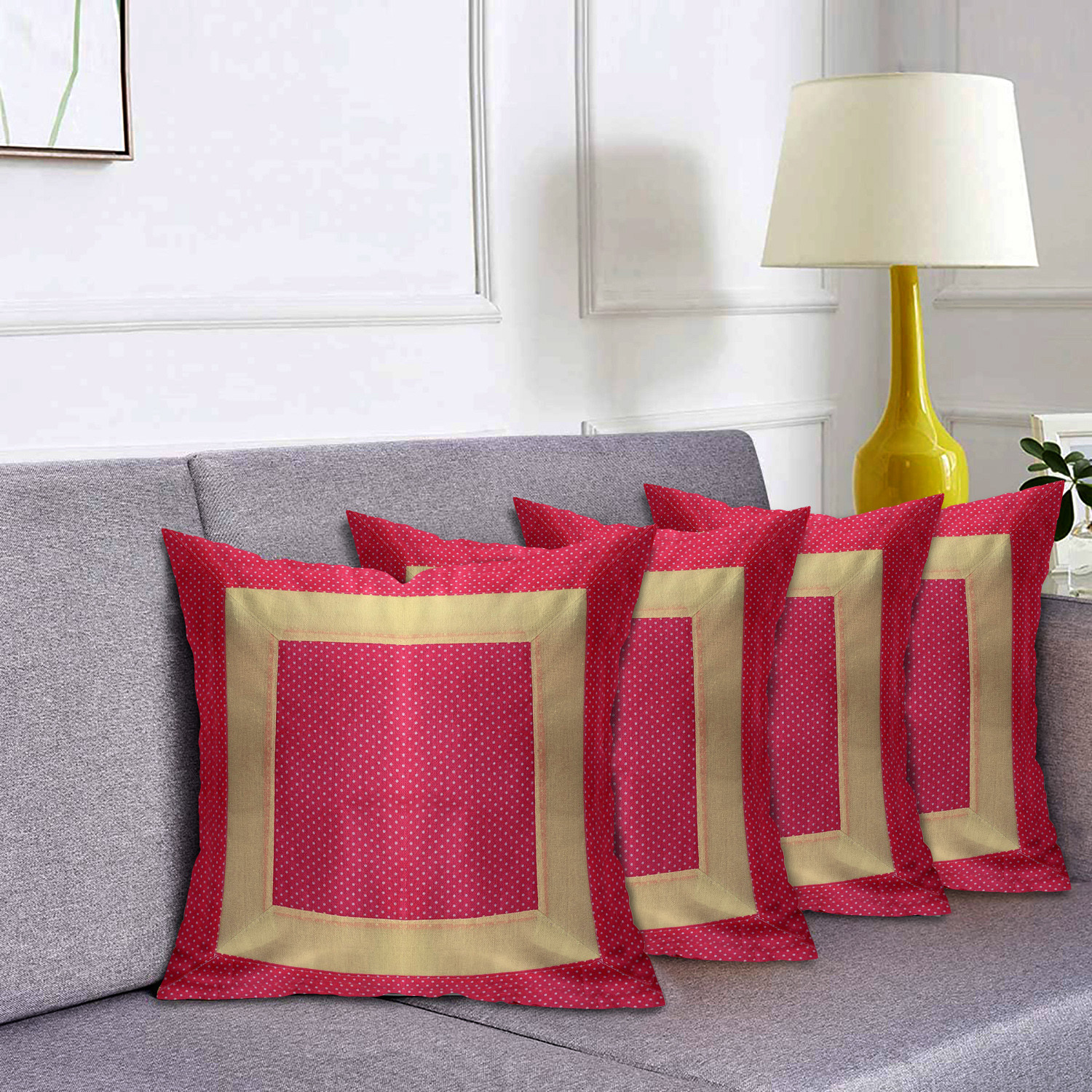 Kuber Industries Dot Print Soft Decorative Square Cushion Cover, Cushion Case For Sofa Couch Bed 16x16 Inch-(Pink)