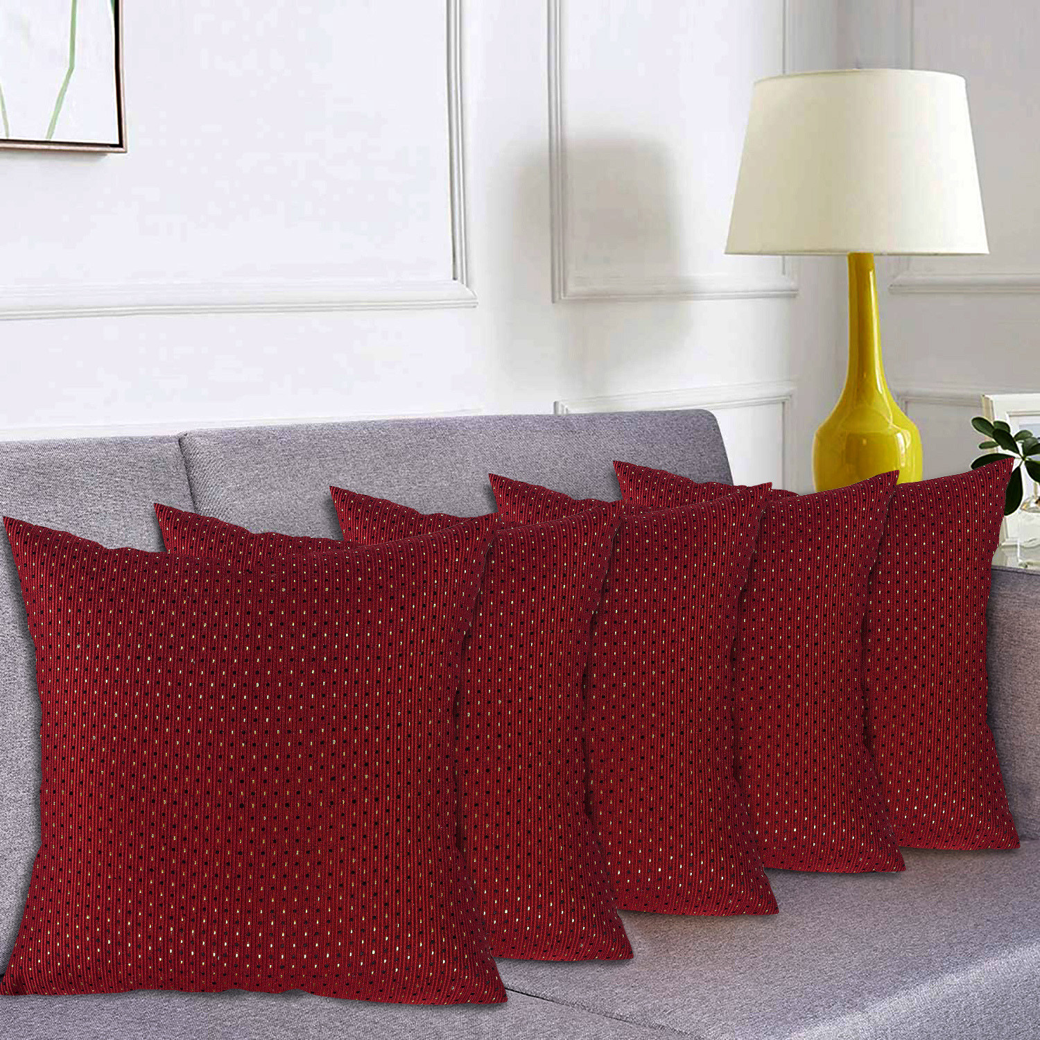 Kuber Industries Dot Print Soft Decorative Square Cushion Cover, Cushion Case For Sofa Couch Bed 16x16 Inch-(Maroon)