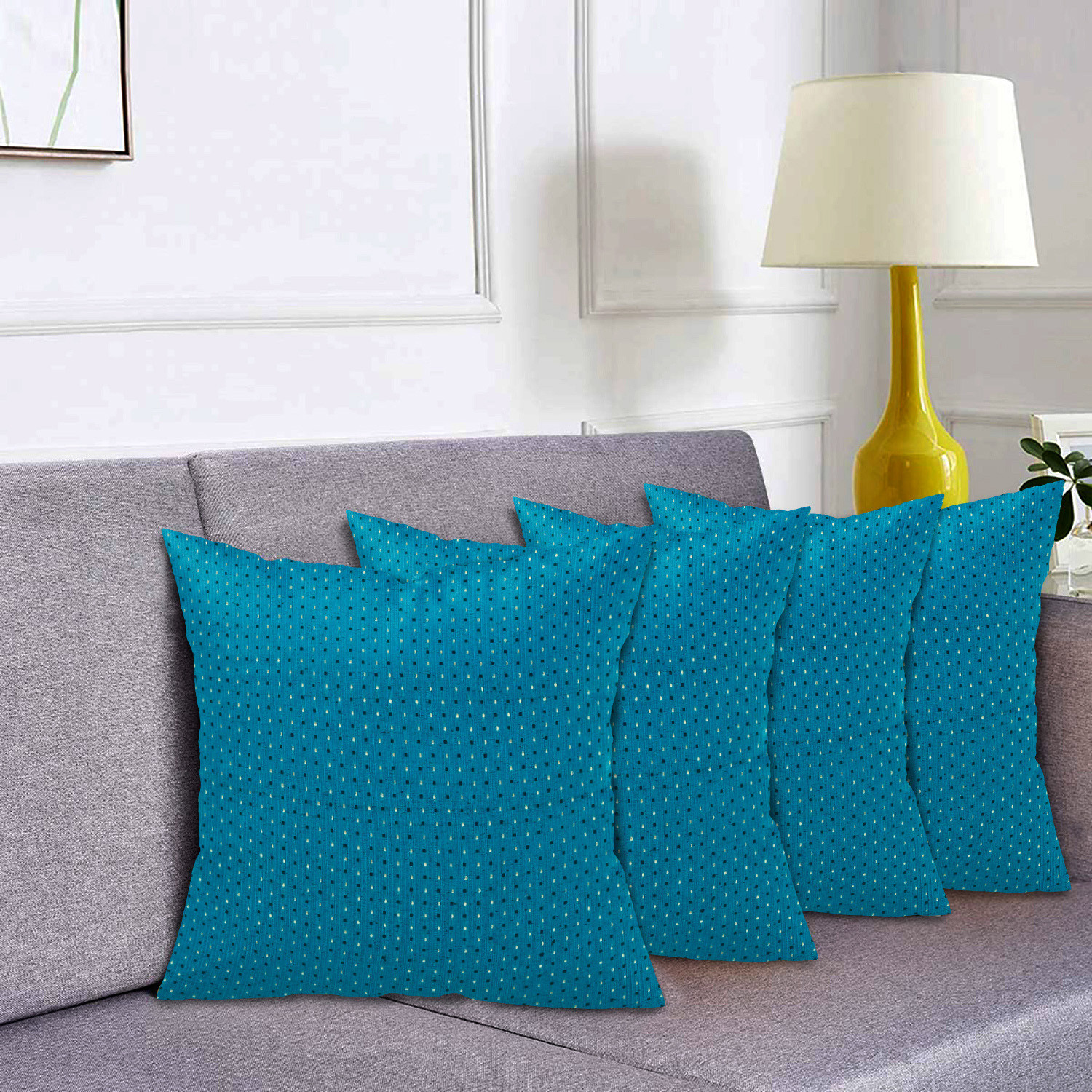Kuber Industries Dot Print Soft Decorative Square Cushion Cover, Cushion Case For Sofa Couch Bed 16x16 Inch-(Blue)