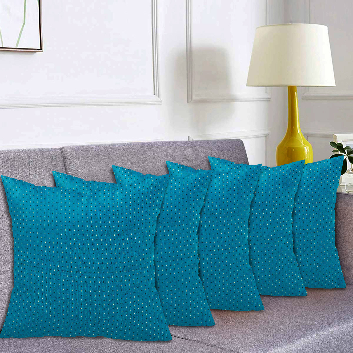 Kuber Industries Dot Print Soft Decorative Square Cushion Cover, Cushion Case For Sofa Couch Bed 16x16 Inch-(Blue)