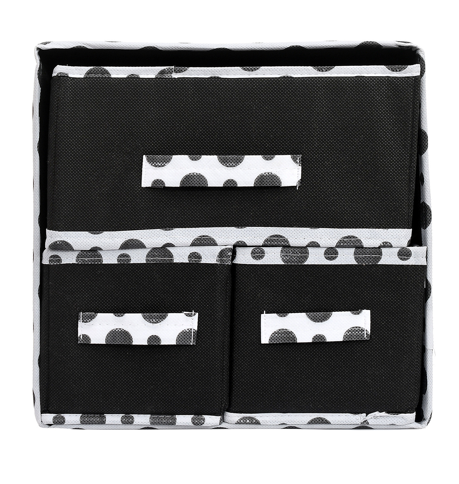 Kuber Industries Dot Printed 3 Drawers Foldable Non-Woven Dressing/Jewllery/Makeup Organizer Box (Black)-45KM09