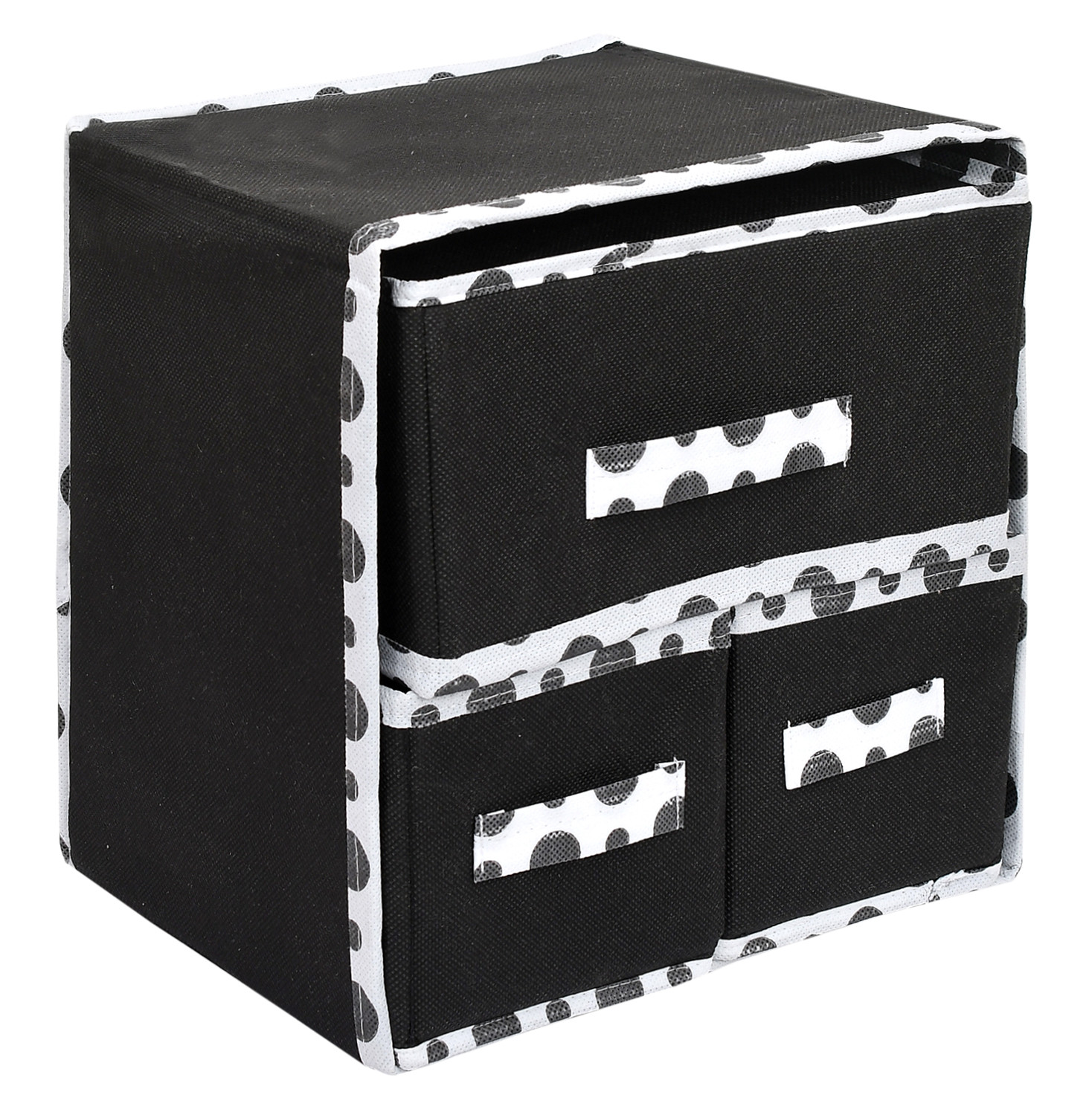 Kuber Industries Dot Printed 3 Drawers Foldable Non-Woven Dressing/Jewllery/Makeup Organizer Box (Black)-45KM09
