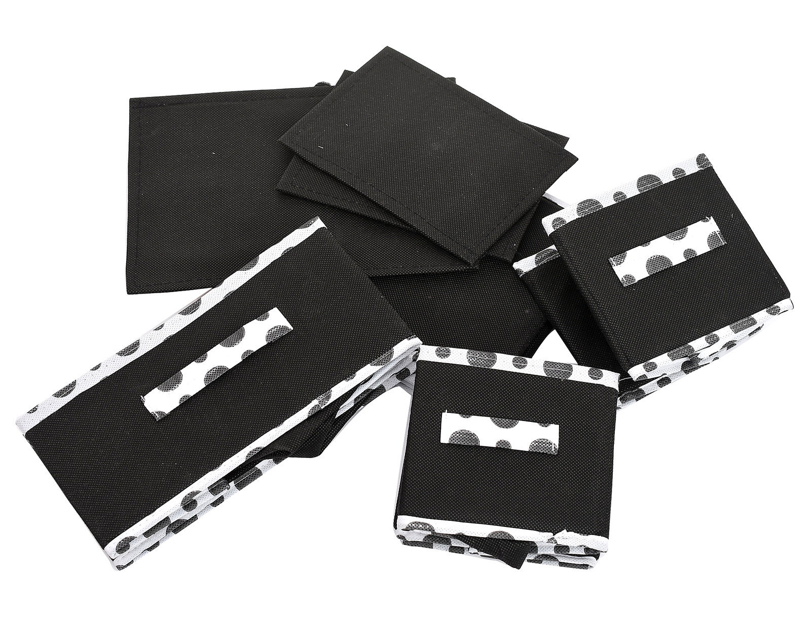 Kuber Industries Dot Printed 3 Drawers Foldable Non-Woven Dressing/Jewllery/Makeup Organizer Box (Black)-45KM09