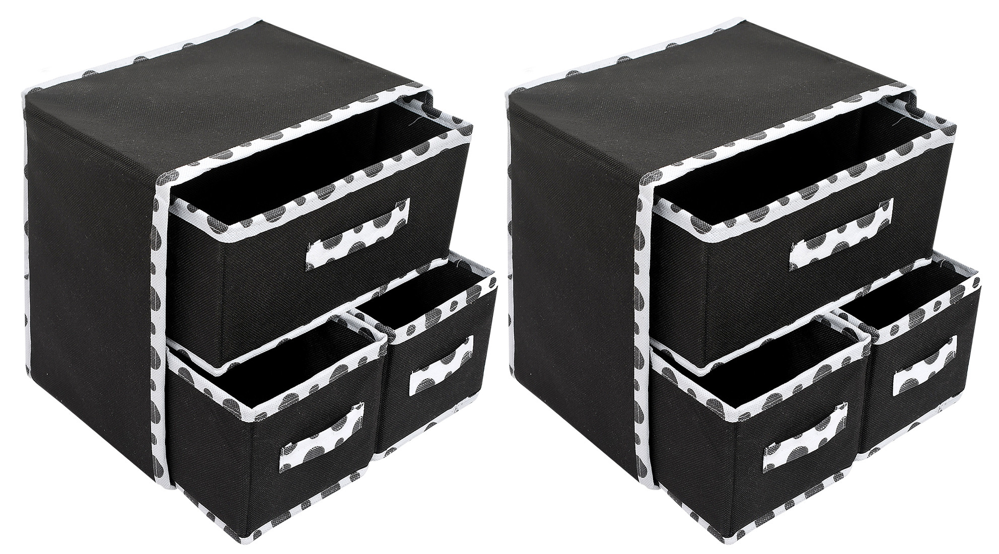 Kuber Industries Dot Printed 3 Drawers Foldable Non-Woven Dressing/Jewllery/Makeup Organizer Box (Black)-45KM09