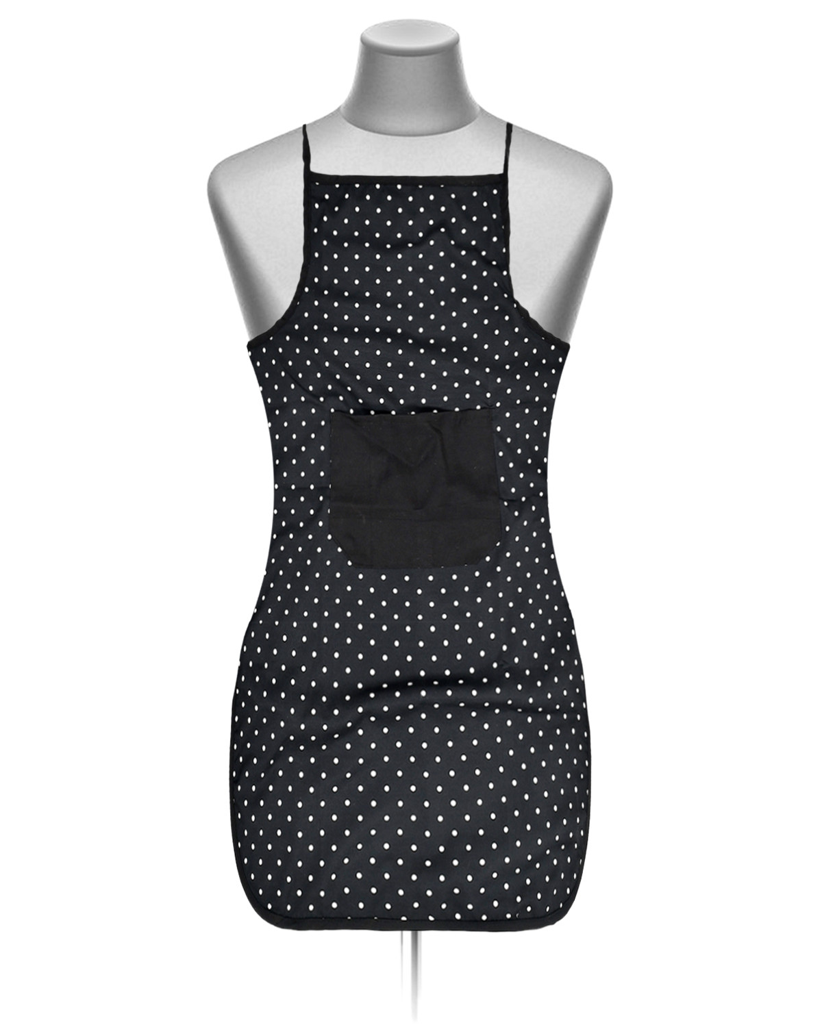 Kuber Industries Dot Printed Apron with 1 Front Pocket (Black)
