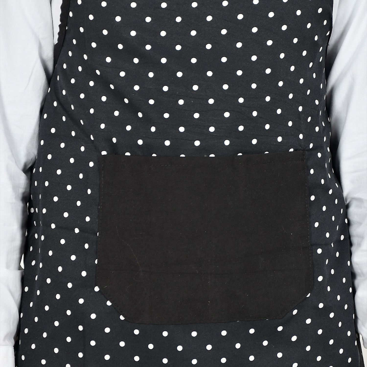 Kuber Industries Dot Printed Apron with 1 Front Pocket (Black)