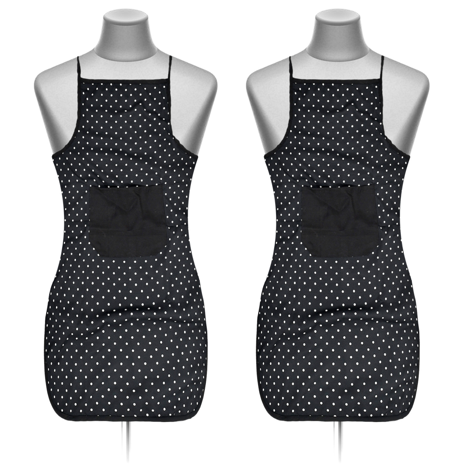 Kuber Industries Dot Printed Apron with 1 Front Pocket (Black)