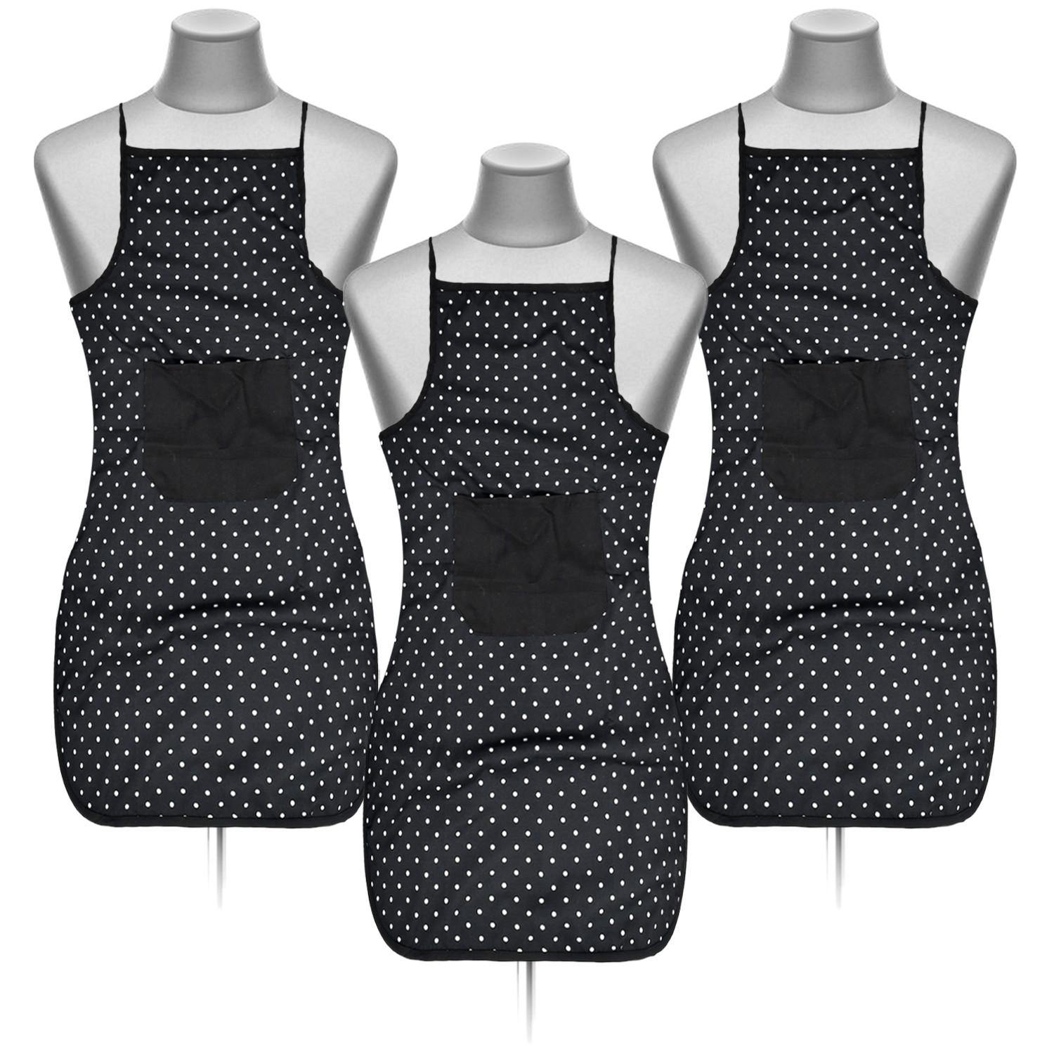 Kuber Industries Dot Printed Apron with 1 Front Pocket (Black)