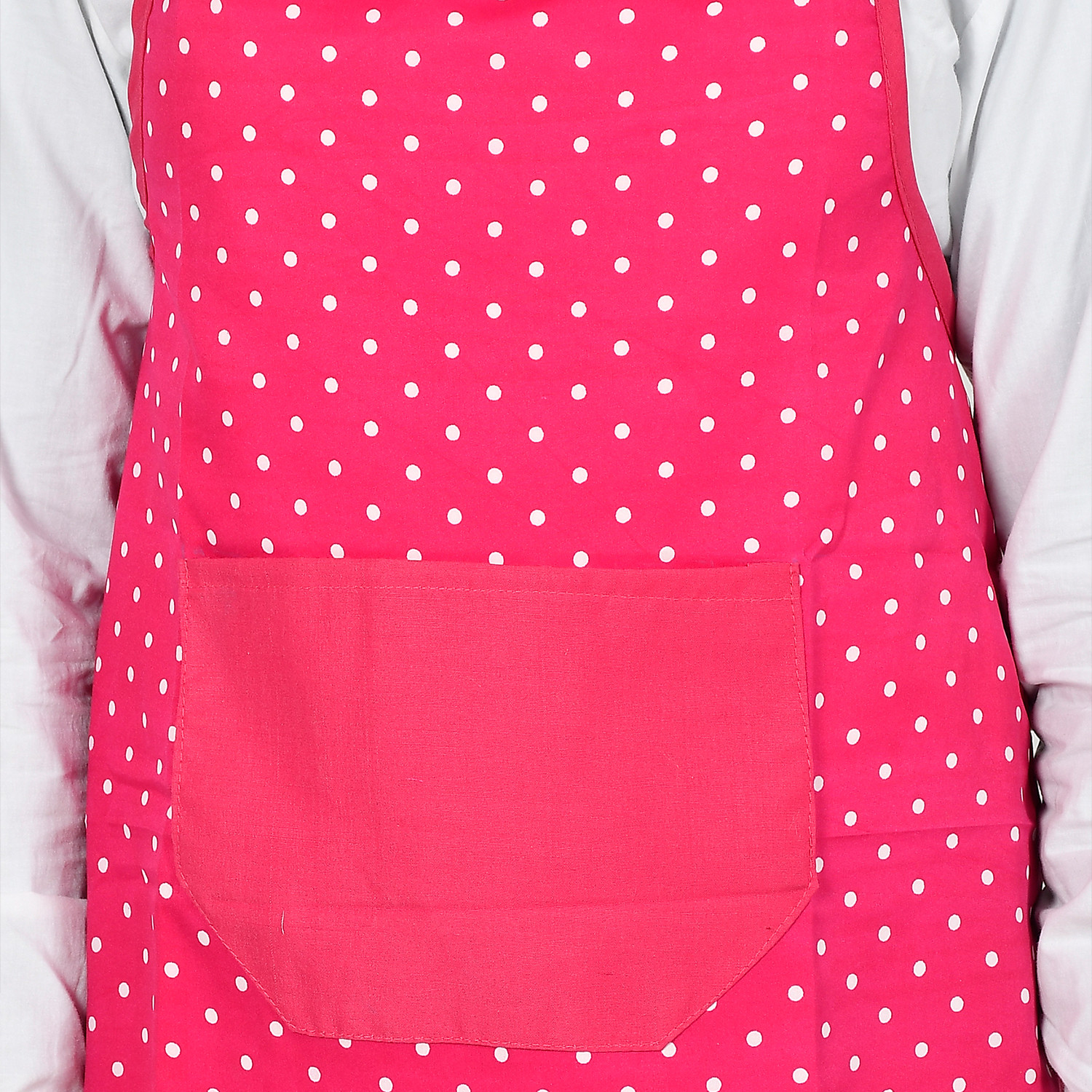 Kuber Industries Dot Printed Apron with 1 Front Pocket (Pink)