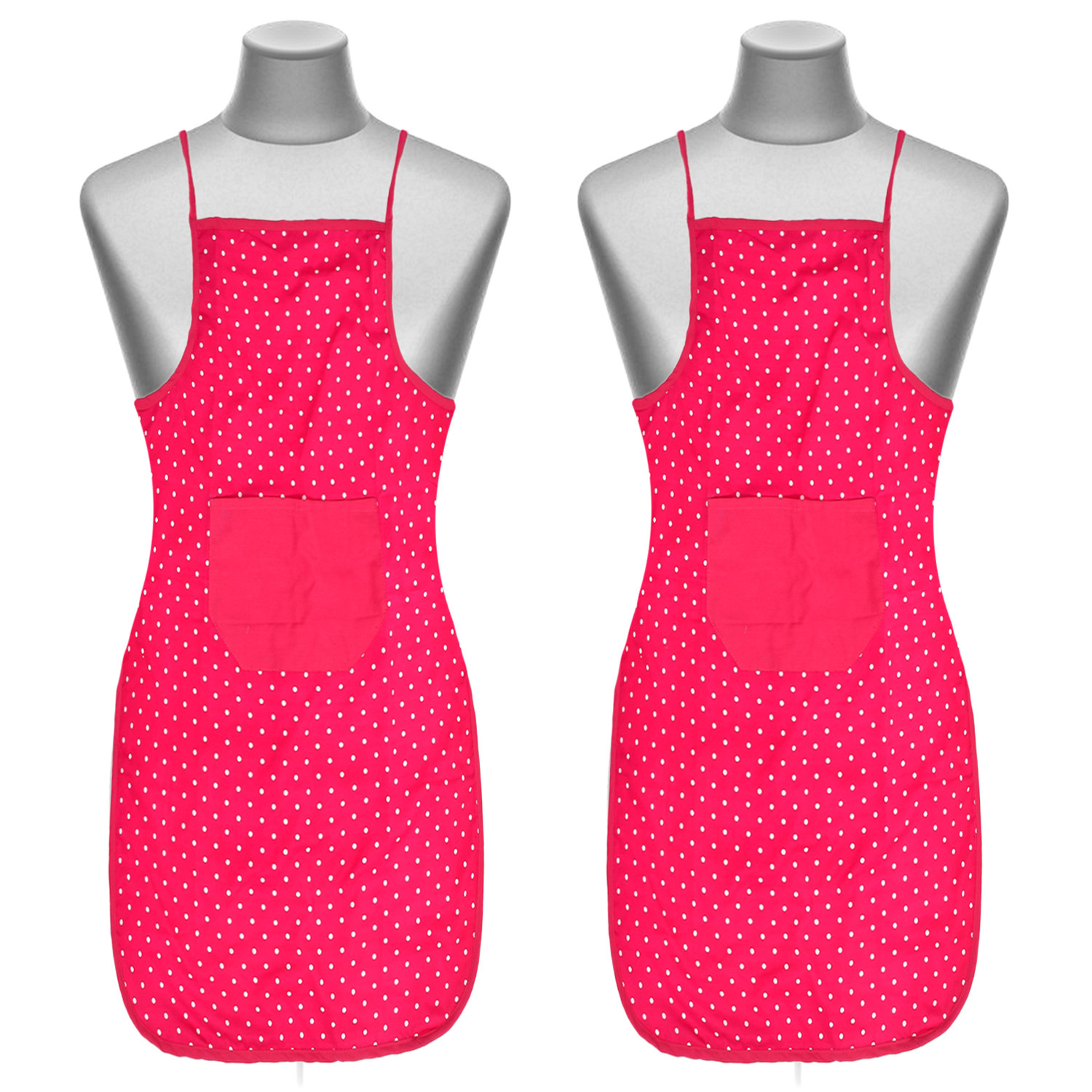 Kuber Industries Dot Printed Apron with 1 Front Pocket (Pink)
