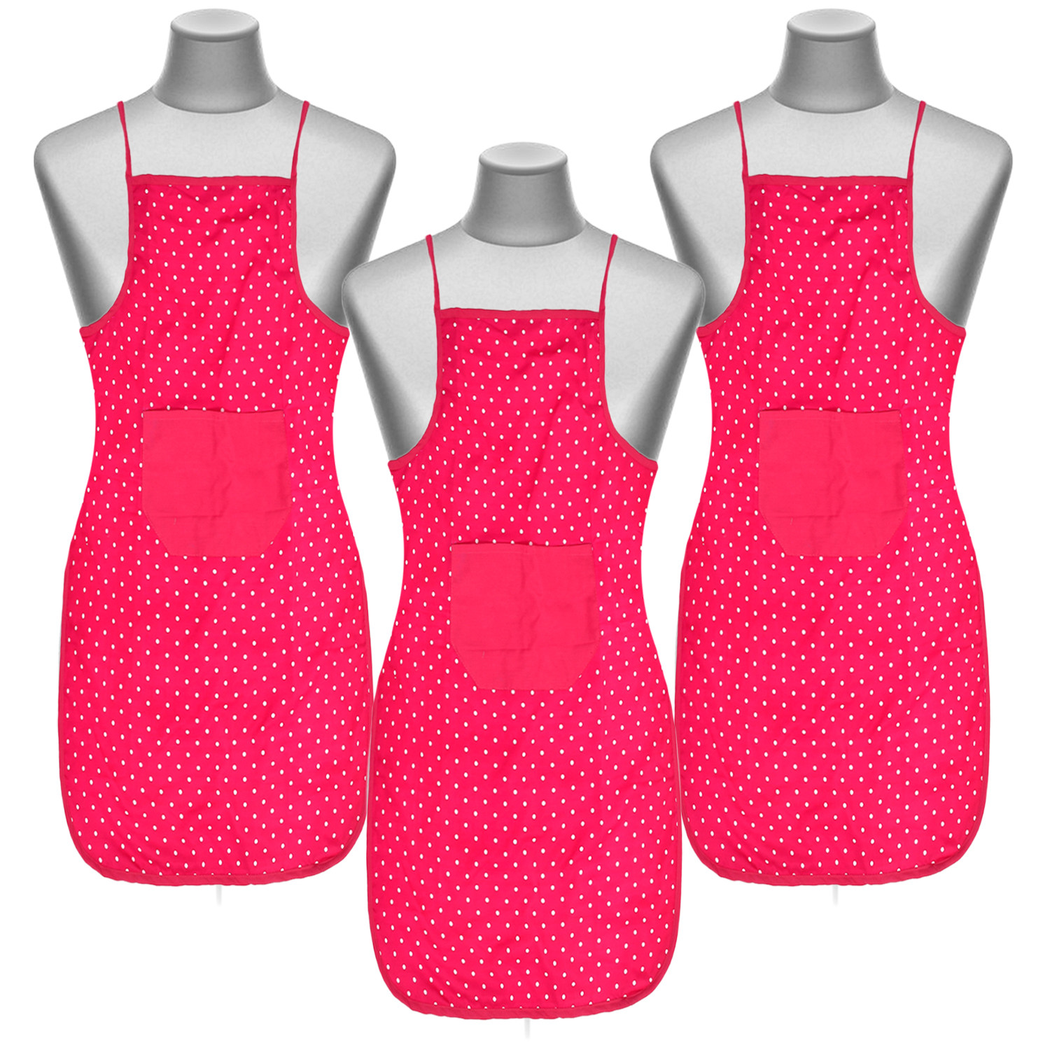 Kuber Industries Dot Printed Apron with 1 Front Pocket (Pink)
