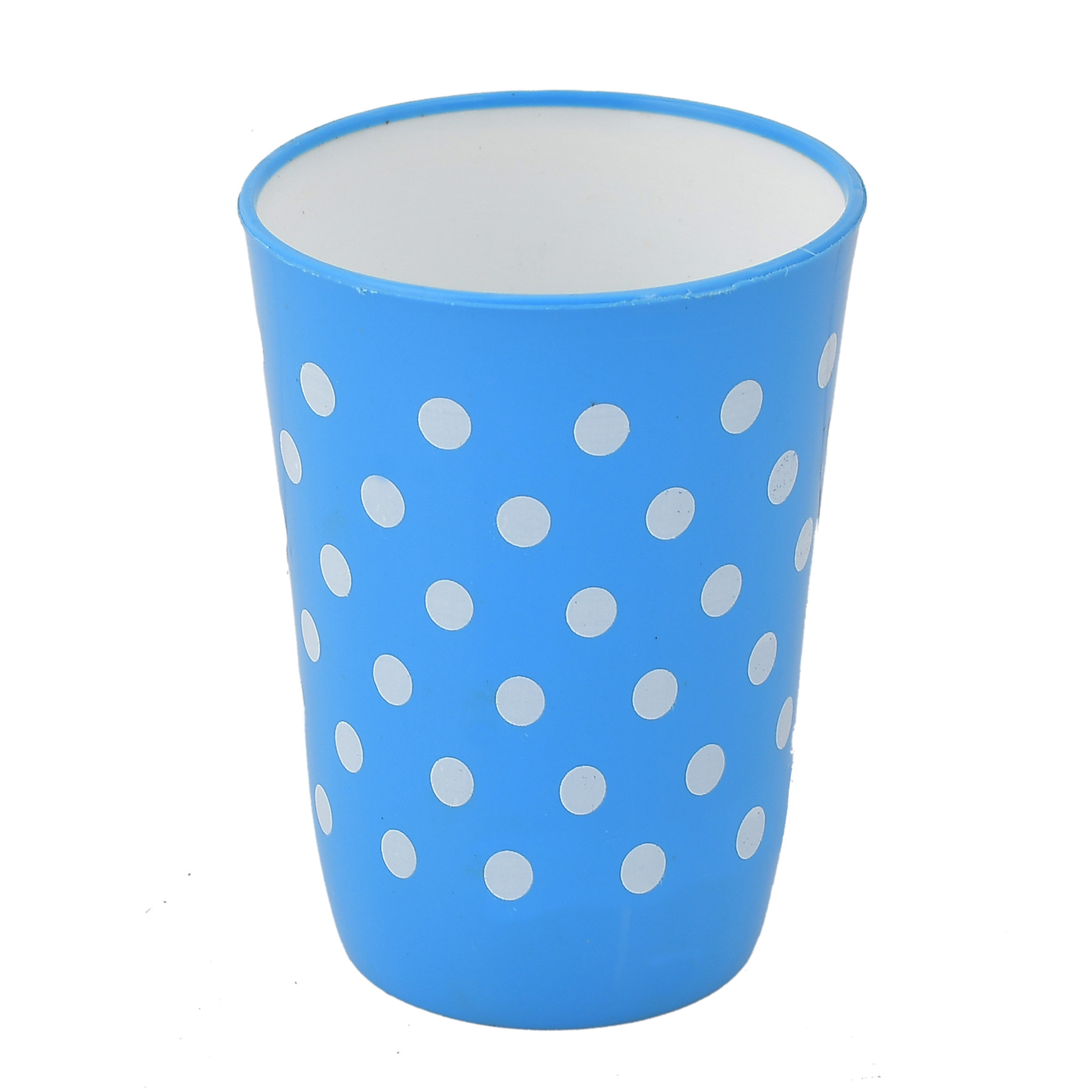 Kuber Industries Dot Printed BPA Free Food Grade Unbreakable Plastic 6 Tumblers/Glass Set With Jug & Tray Drinkware Set, Set of 8 (Blue)-HS42KUBMART25097