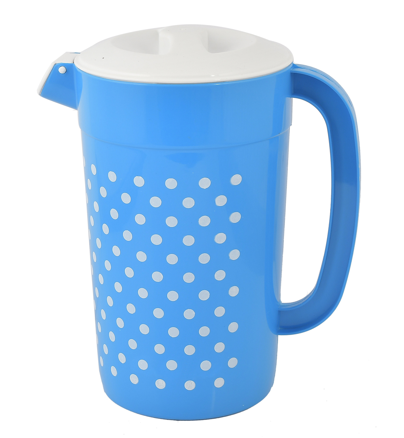 Kuber Industries Dot Printed BPA Free Food Grade Unbreakable Plastic 6 Tumblers/Glass Set With Jug & Tray Drinkware Set, Set of 8 (Blue)-HS42KUBMART25097
