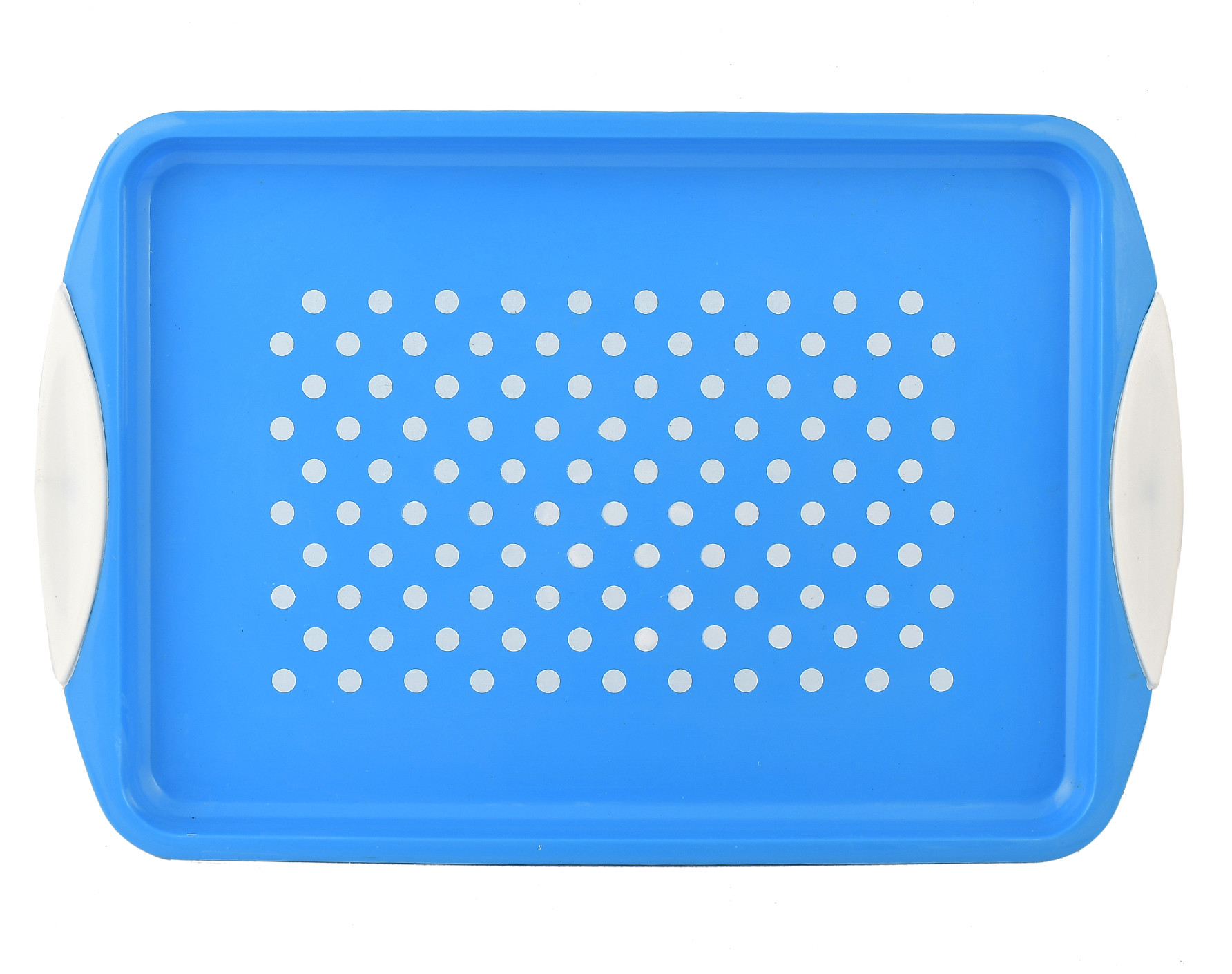 Kuber Industries Dot Printed BPA Free Food Grade Unbreakable Plastic 6 Tumblers/Glass Set With Jug & Tray Drinkware Set, Set of 8 (Blue)-HS42KUBMART25097
