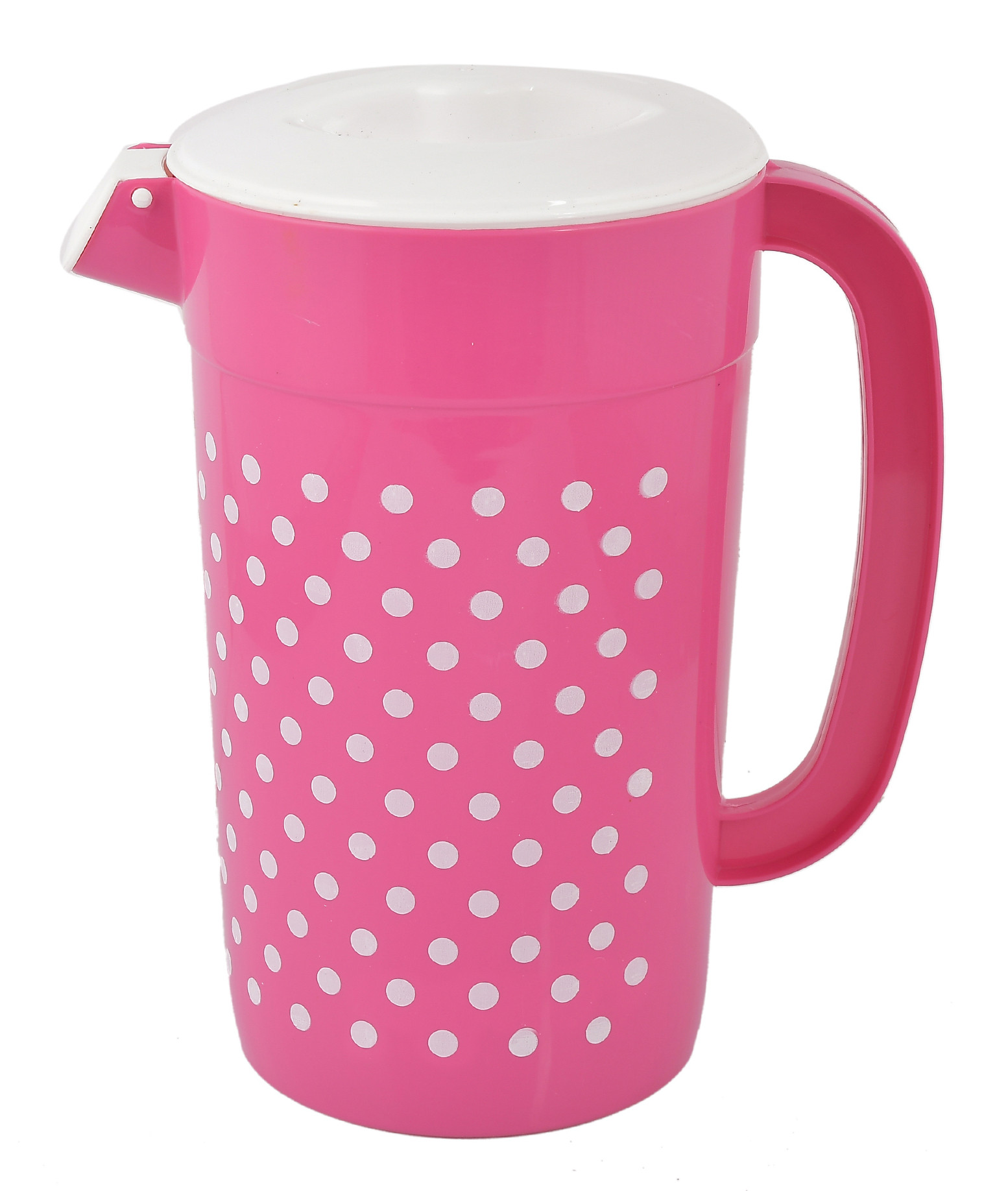 Kuber Industries Dot Printed BPA Free Food Grade Unbreakable Plastic 6 Tumblers/Glass Set With Jug & Tray Drinkware Set, Set of 8 (Pink)-HS42KUBMART25099