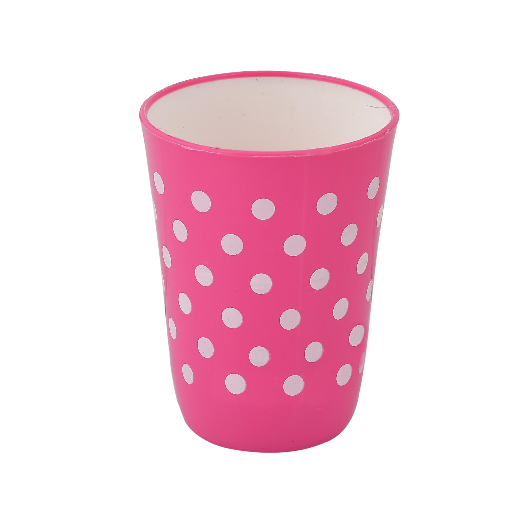 Kuber Industries Dot Printed BPA Free Food Grade Unbreakable Plastic 6 Tumblers/Glass Set With Jug & Tray Drinkware Set, Set of 8 (Pink)-HS42KUBMART25099