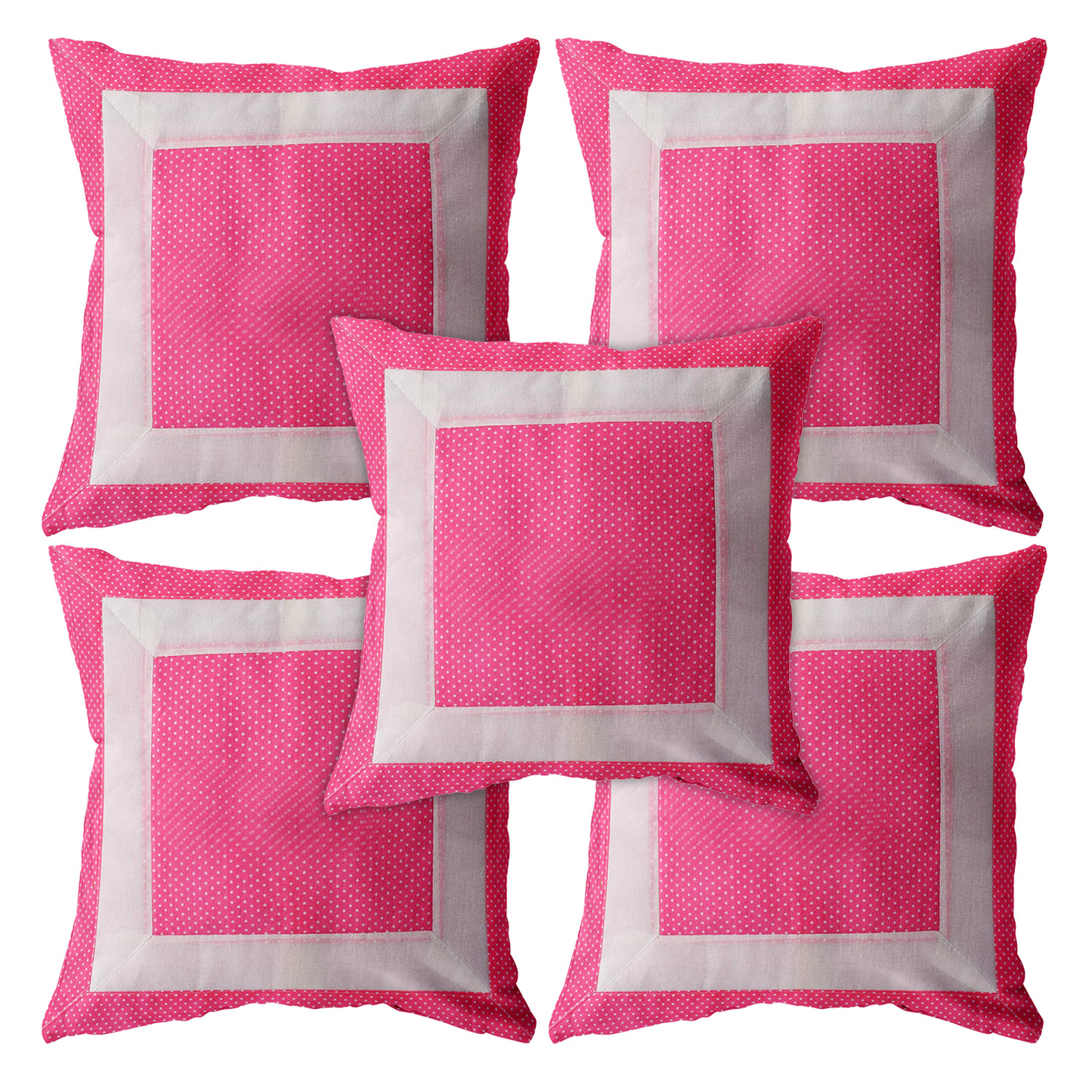 Kuber Industries Dot Printed Cotton Comfortable Decorative Throw Pillow Case Square Cushion Cover Pillowcas 16x16 Inches,(Pink)